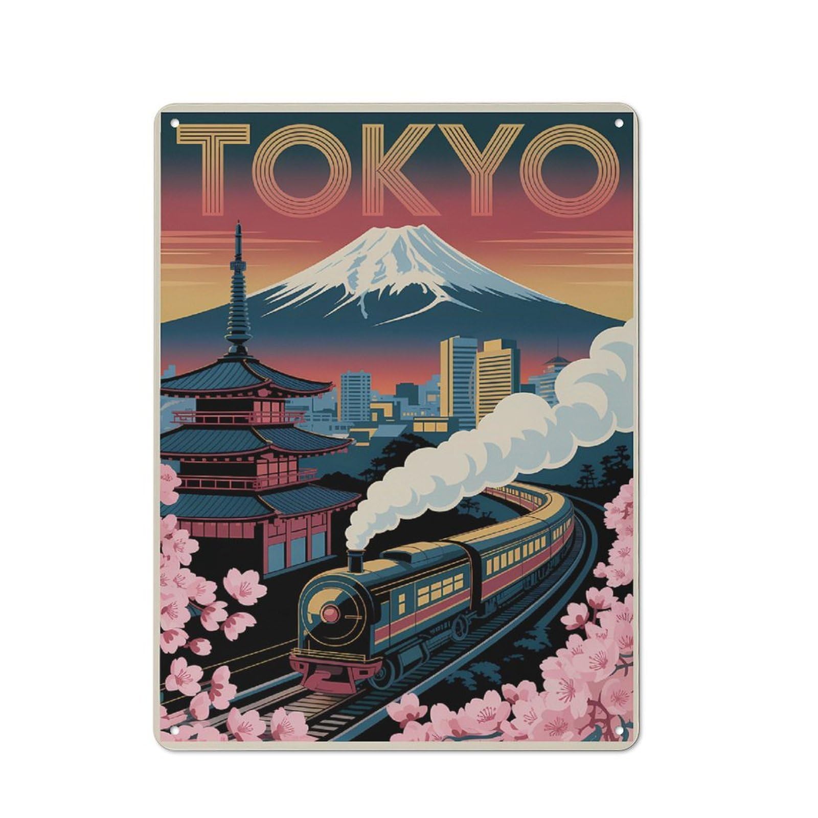 Junmoney Style-19 Metal Wall Sign 40X30cm Featuring Tokyo Vintage Travel (2) For Living Room Wall, For Feature Wall Decorators