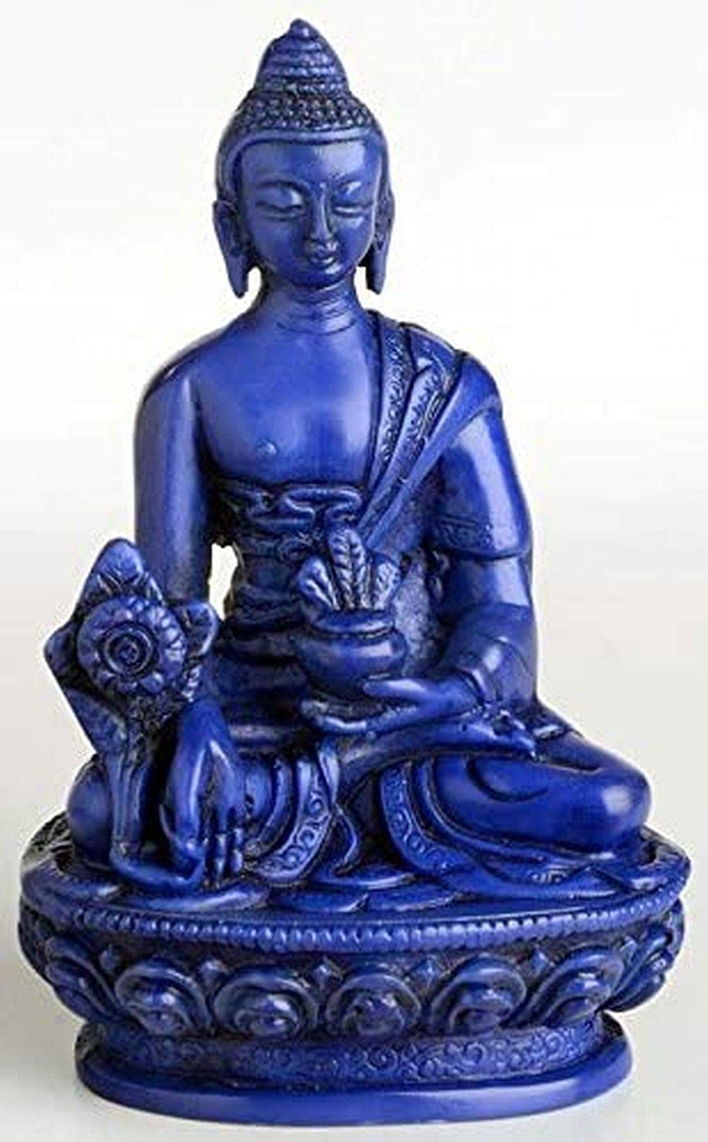 HORLAT Medicine Buddha 10.5cms Tall; Indigo Blue Resin Buddha of Healing Statue