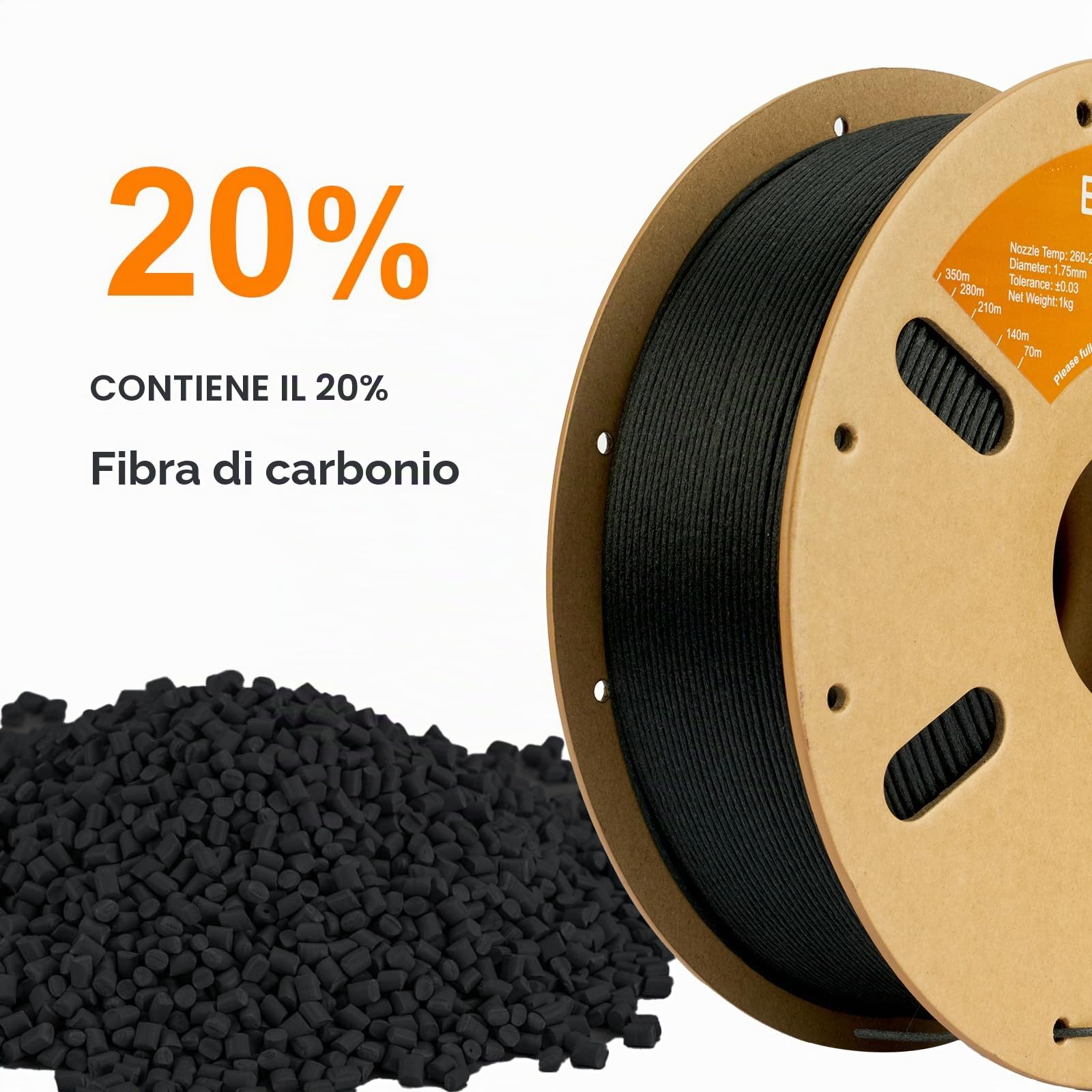 ERYONE Filamento in nylon PA12 in fibra di carbonio 1.75mm +/- 0.03mm per stampante 3D, 800 g/bobina