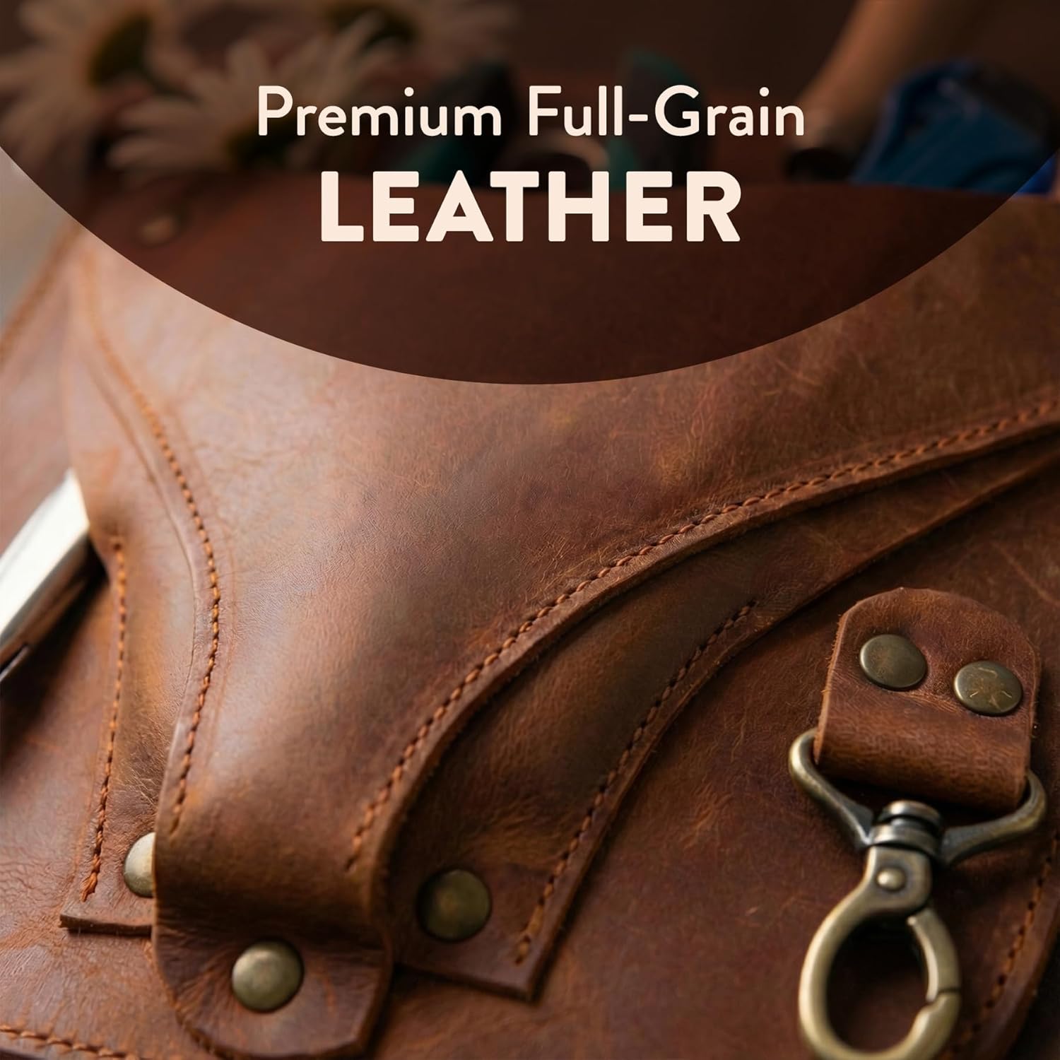 Leather Florist Tool Belt – Garden Tool Pouch with Adjustable Belt, Genuine Leather Gardening Waist Bag for Florists & Gardeners, Utility Floral Tool Holder, Warm Brown