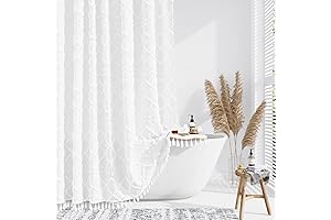 Minimalist Geometric White Boho Shower Curtain