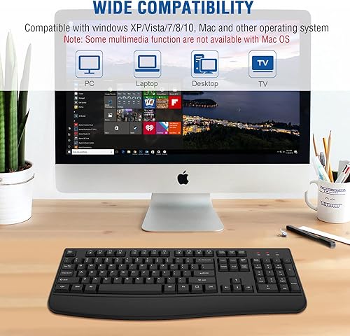 Miniatura 7 de EDJO Teclado inalámbrico, 2.4G ergonómico de tamaño completo, teclado inalámbrico de computadora con reposamuñecas para Windows, Mac OS de