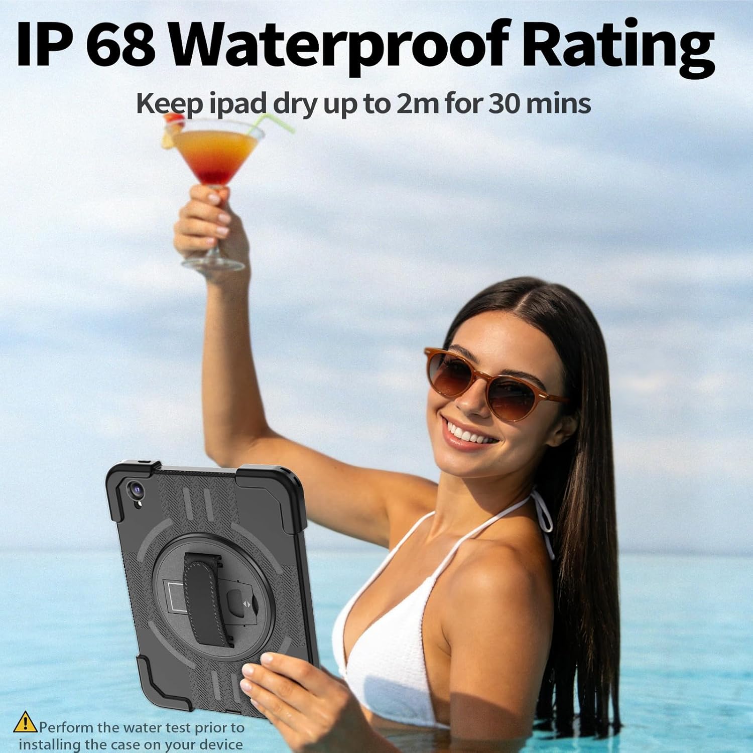 Waterproof Case for iPad 11th(A16) 2025&10th 2022 10.9", IP68 Waterproof, Full-Body Shockproof, Built-in Screen Protector, 360° Rotating Kickstand with Adjustable Shoulder Strap, Black