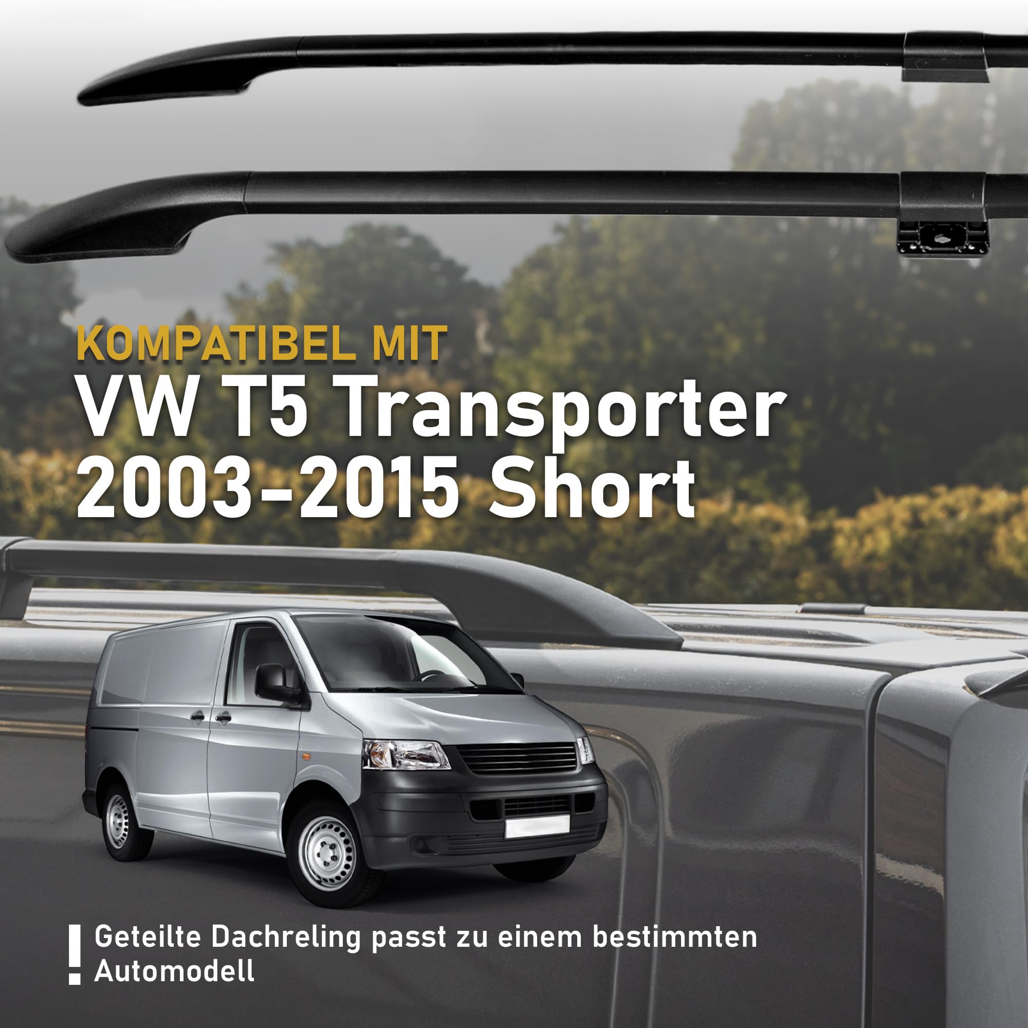 CHROMEMASTER Dachreling Dachträger Kompatibel mit VW T5 Transporter Short 2003-2015 | Zur Befestigung der Dachgepäckträger, Dachboxen oder Dachfahrradträger | Robuste Konstruktion aus Alu
