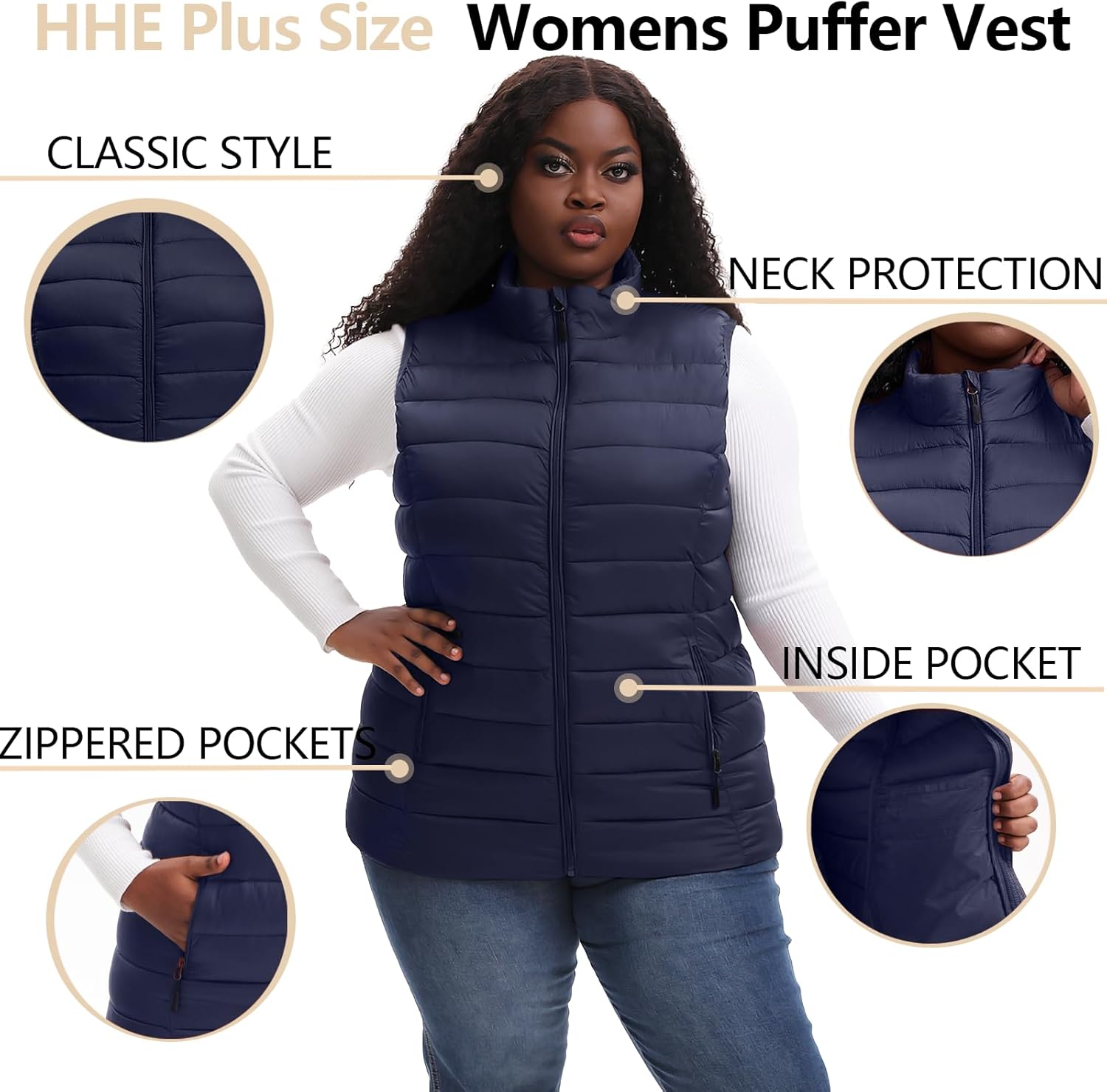 Women's Plus Size Packable Puffer Vest 1X-6X Lightweight Water-Resistant Hooded Quilted Puffy Vest - Image 4