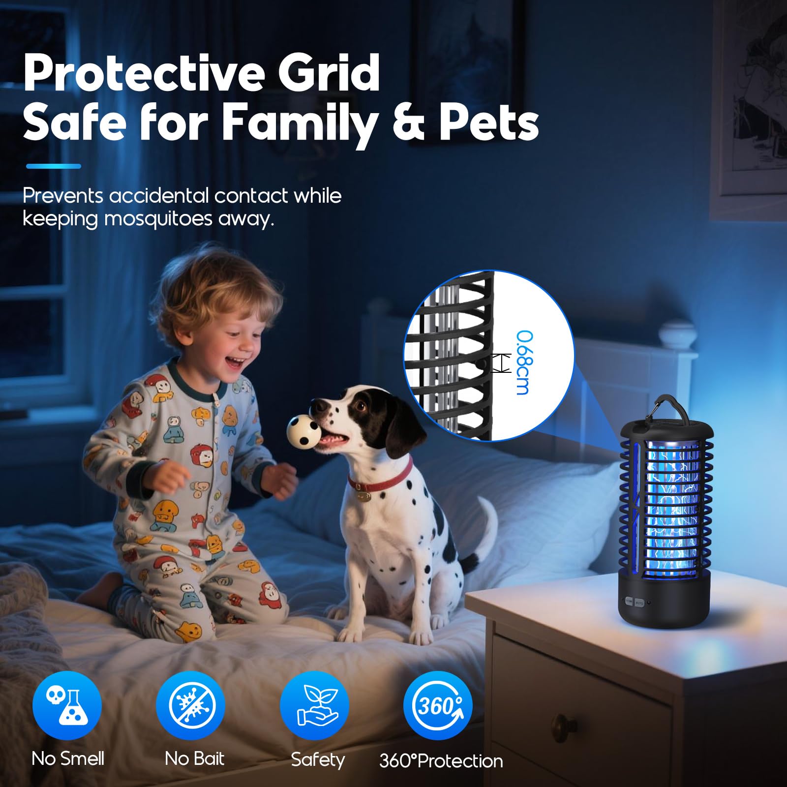 Lampada Antizanzare Elettrica, Anti Zanzare 3000V UV, Anti Mosche LED Sospendibile, IPX4 Impermeabile Insektenvernichter da Interno ed Esterno, Lampada Zanzare con Gancio (Nero)