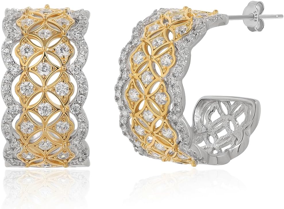 Meissa Golden Lattice Hoop Earrings for Women Girls Trendy Silver Hoops Handmade Trendy Statement Earrings Christmas Jewelry Gifts