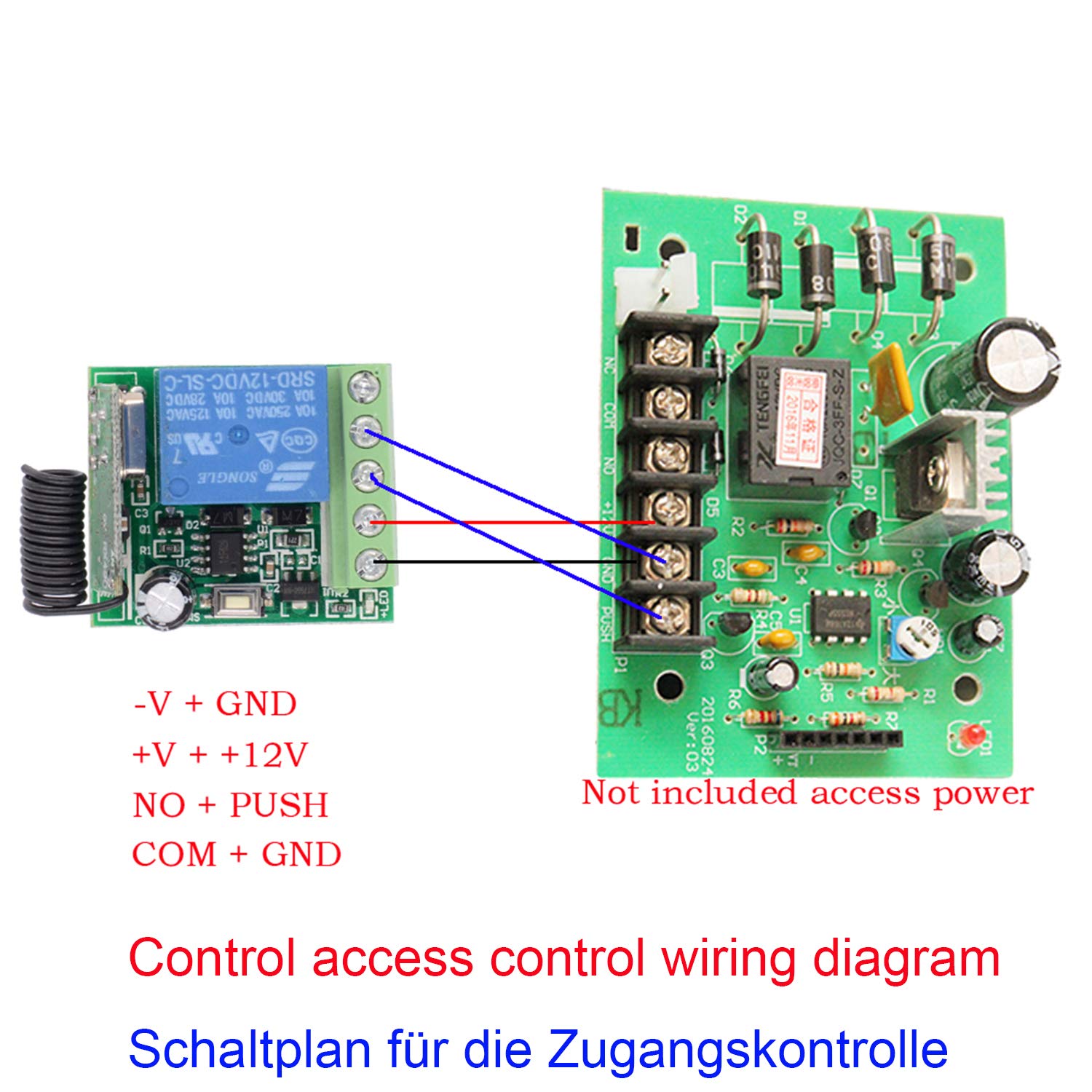Interruptor inalámbrico de 1 canal de 12 V 24 V CC, sistema de interruptor de puerta, 1 receptor con 6 mandos a distancia, control de acceso con función de retardo 5S, 10S, 15S