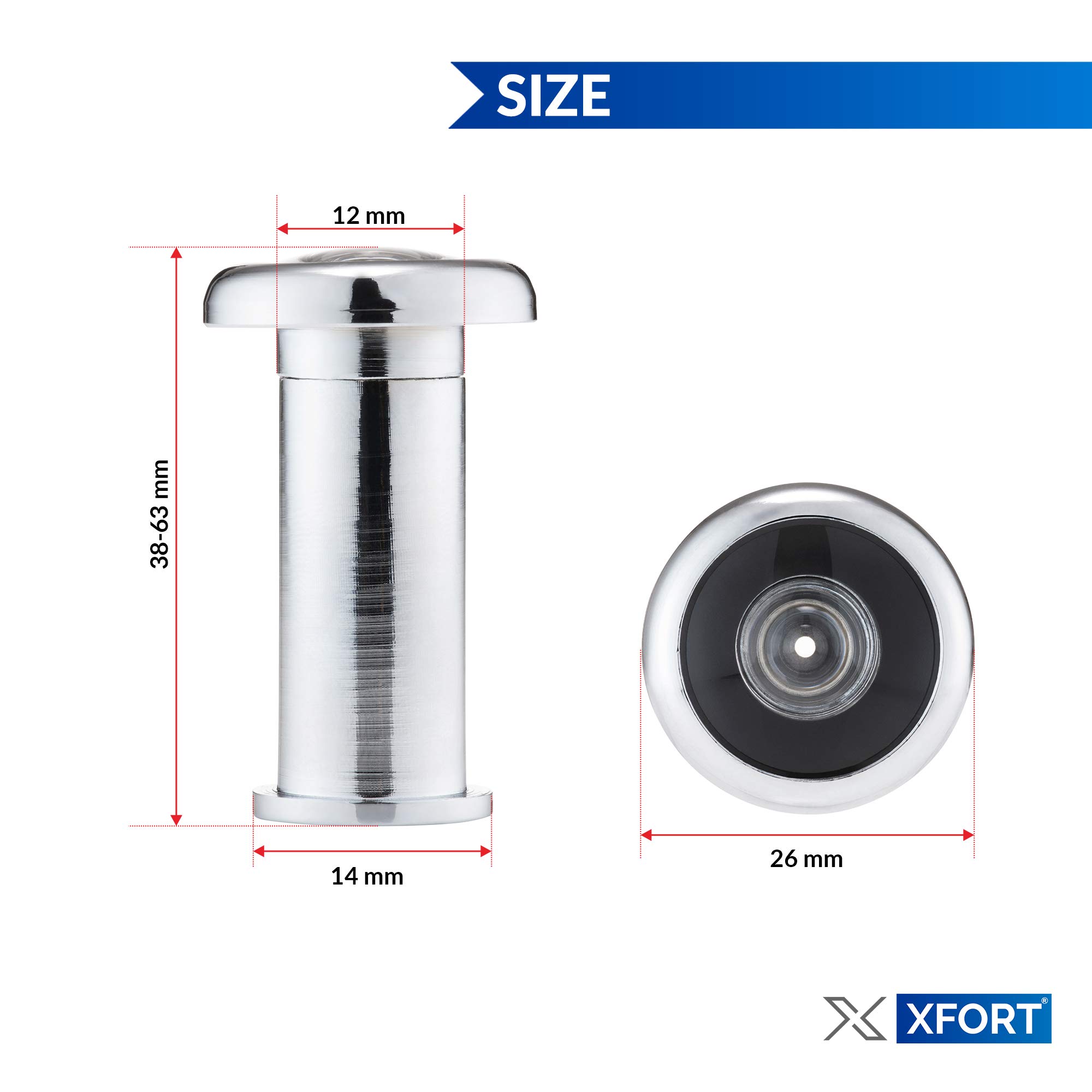 XFORT® Polished Chrome Door Viewer, Wide Angle Door Spy Hole, Security