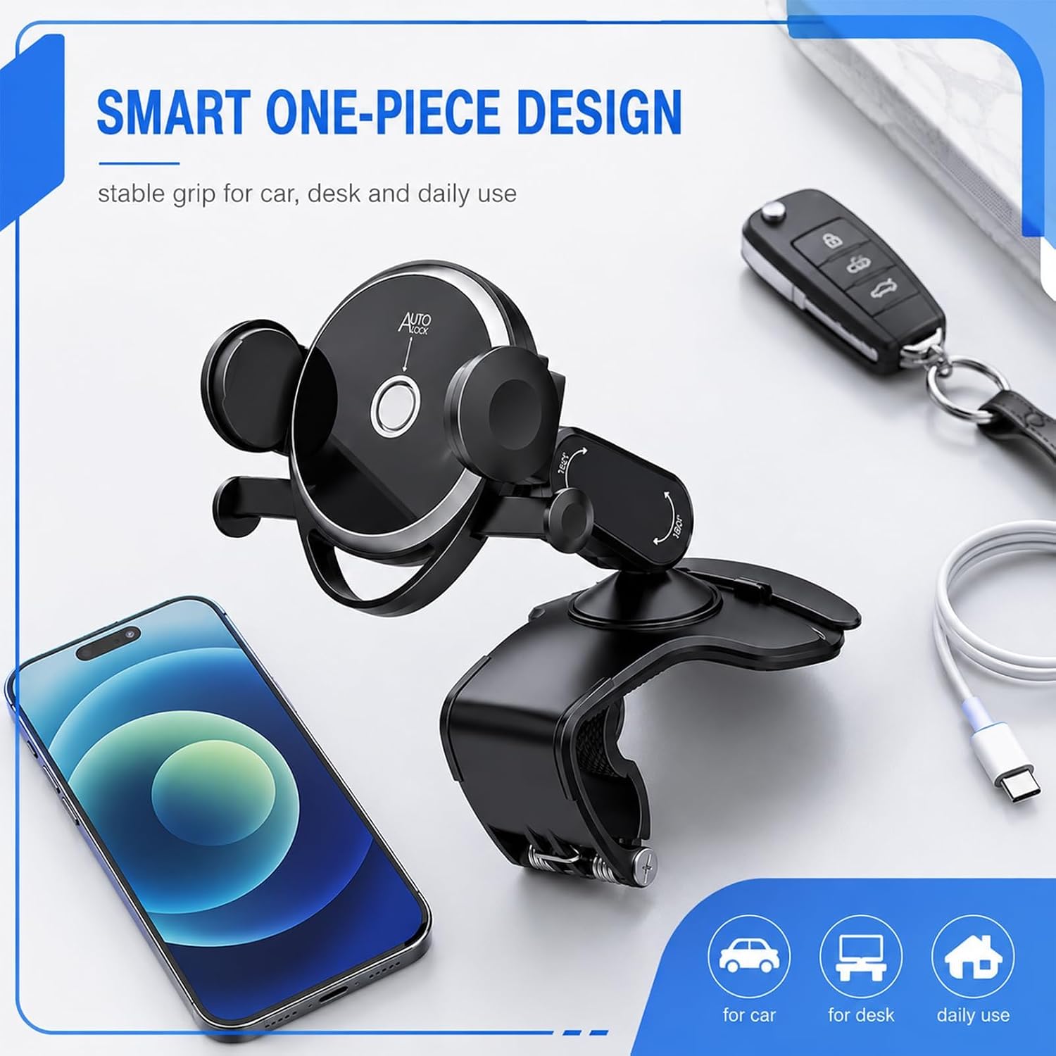 Universal 360 Dashboard Phone Holder,Universal Phone Holder,Universal 360° Dashboard Phone Holder For 4–7 Inch Smartphones, No Adhesive, Multi-Mount For Dashboard, Sun Visor, Or Rearview Mirro(round)