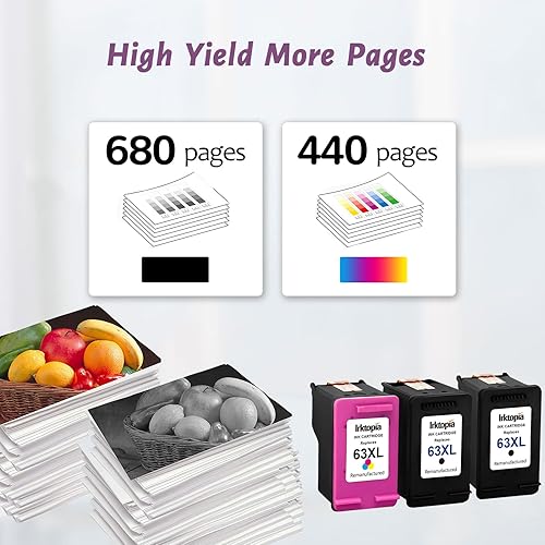 Miniatura 3 de Inktopia Cartucho de tinta remanufacturado de repuesto para HP 63 XL 63XL para impresora HP OfficeJet 5255 5258 3830 Envy 4520 4512 4513 DeskJet