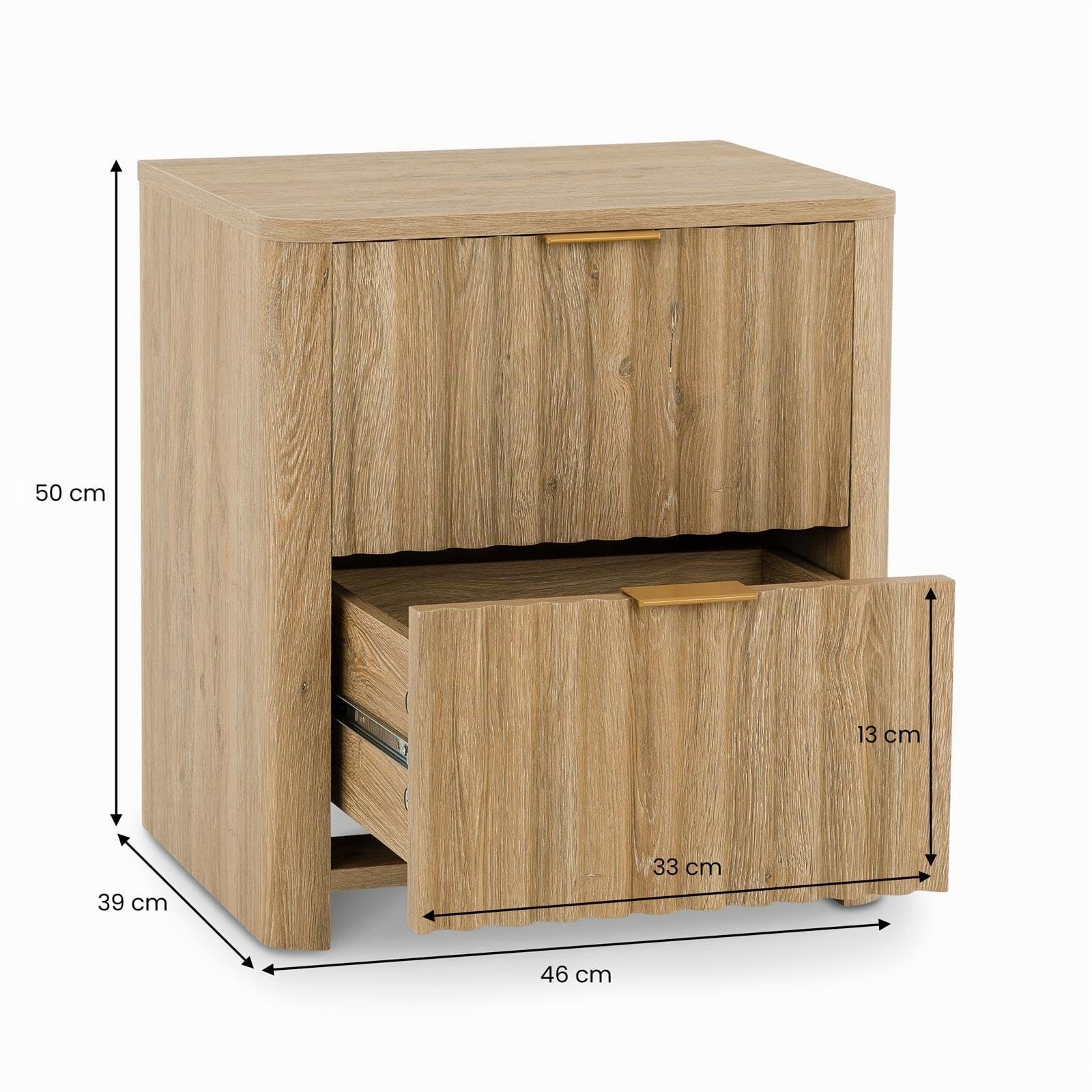 IDIMEX Nachttisch Ella mit 2 Schubladen, Eiche Finish - Nachtschrank mit Lamellenfront, Beistelltisch aus MDF, Kleine Kommode im modernem skandinavischem Design