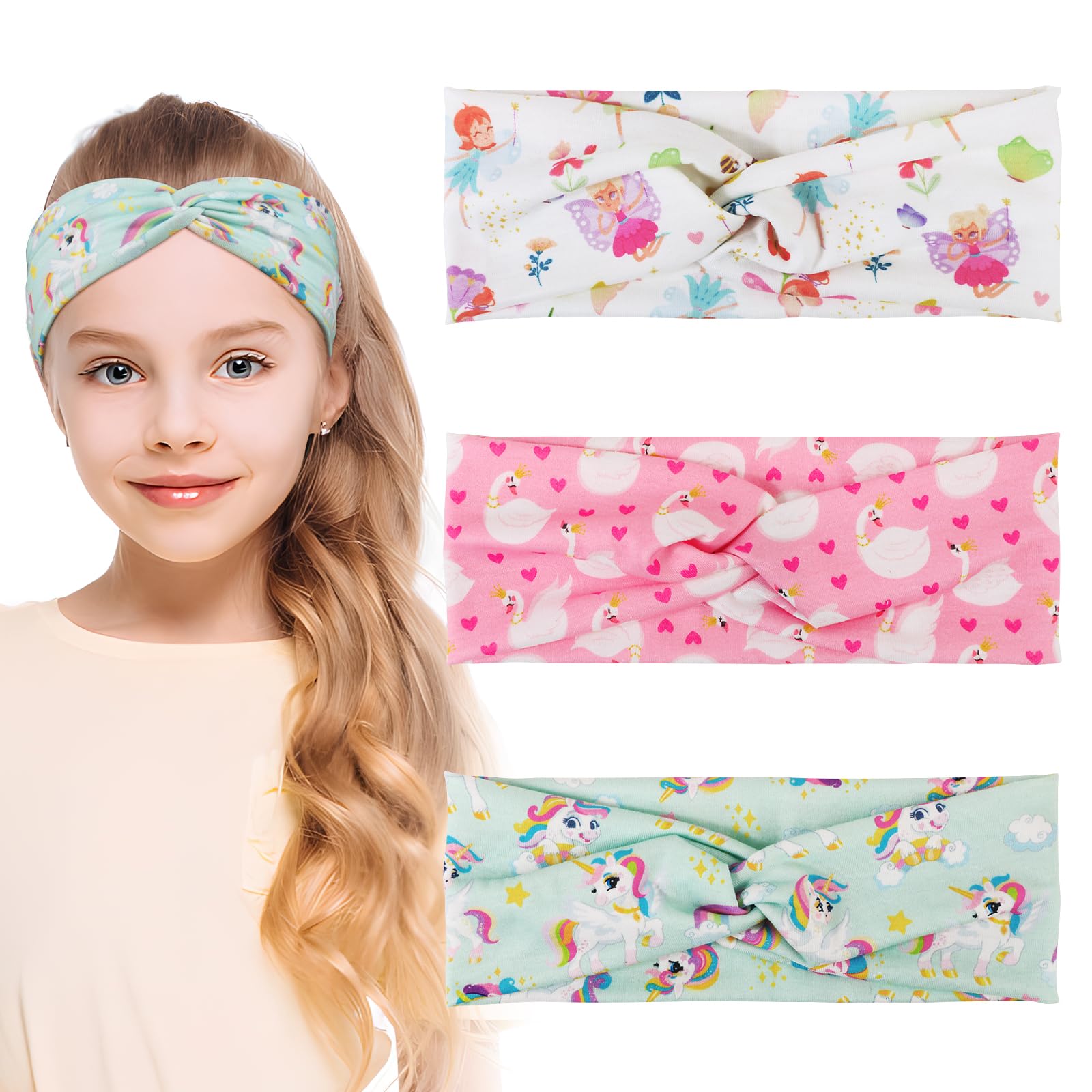 6 Bandeaux Large Cheveux Fille - Serre-Tête Élastique Papillon Dessin Animé, Accessoires Coiffure Sport Yoga