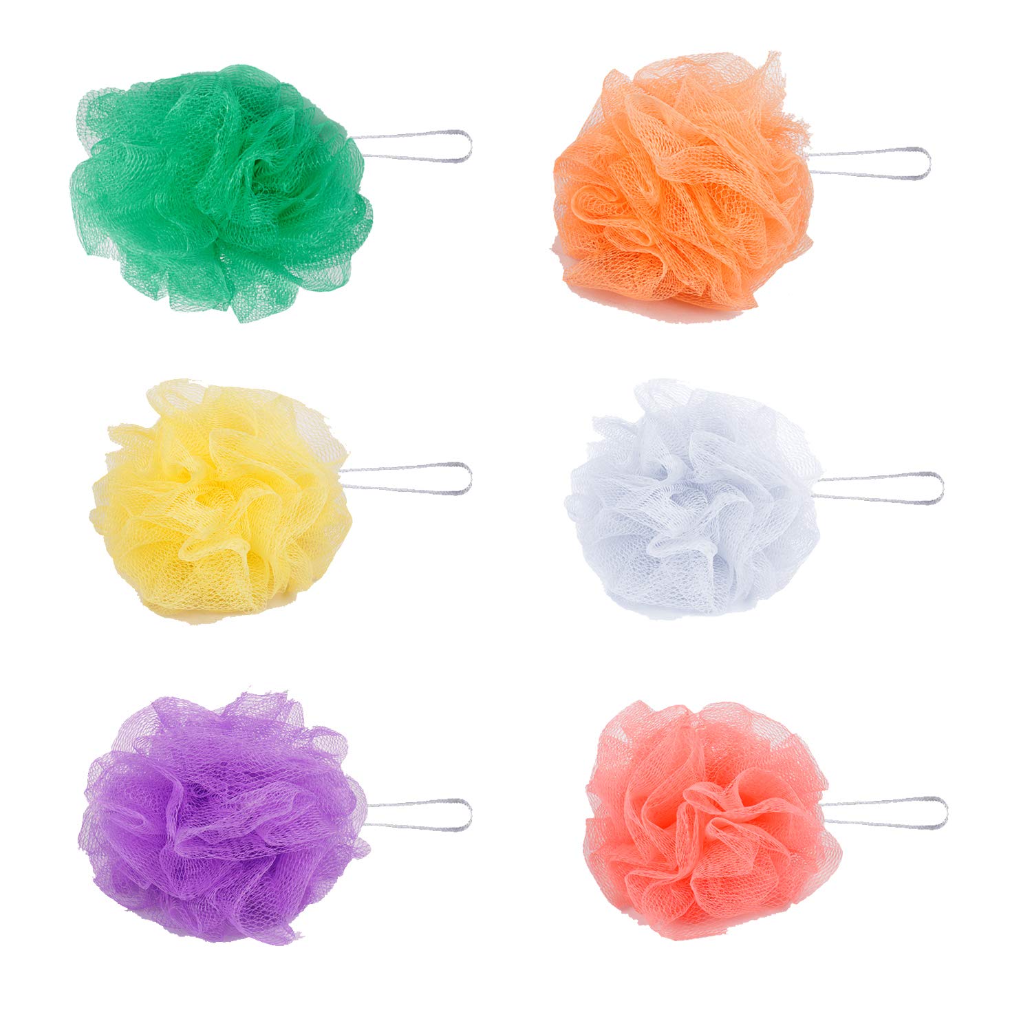 Fablas Body Line Bathing Loofahs Round Scrubber for Men and Women - Soft Nylon Mesh, Multi Colors - Pack of 6, Gentle Exfoliating Shower Scrub for Invigorating Bath Experience