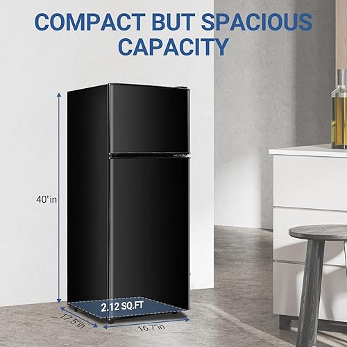 Miniatura 5 de Refrigerador de tamaño apartamento con congelador de 3.6 pies cúbicos con congelador, refrigerador pequeño para dormitorio pequeño, termostato