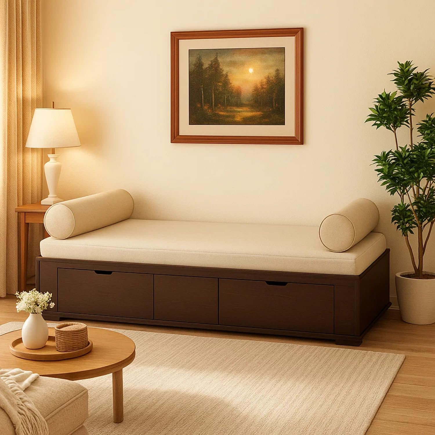 Cyprus Multipurpose Diwan Single Bed with Storage Engineered Wood Single Box Bed Dark Wenge Finish Knock Down