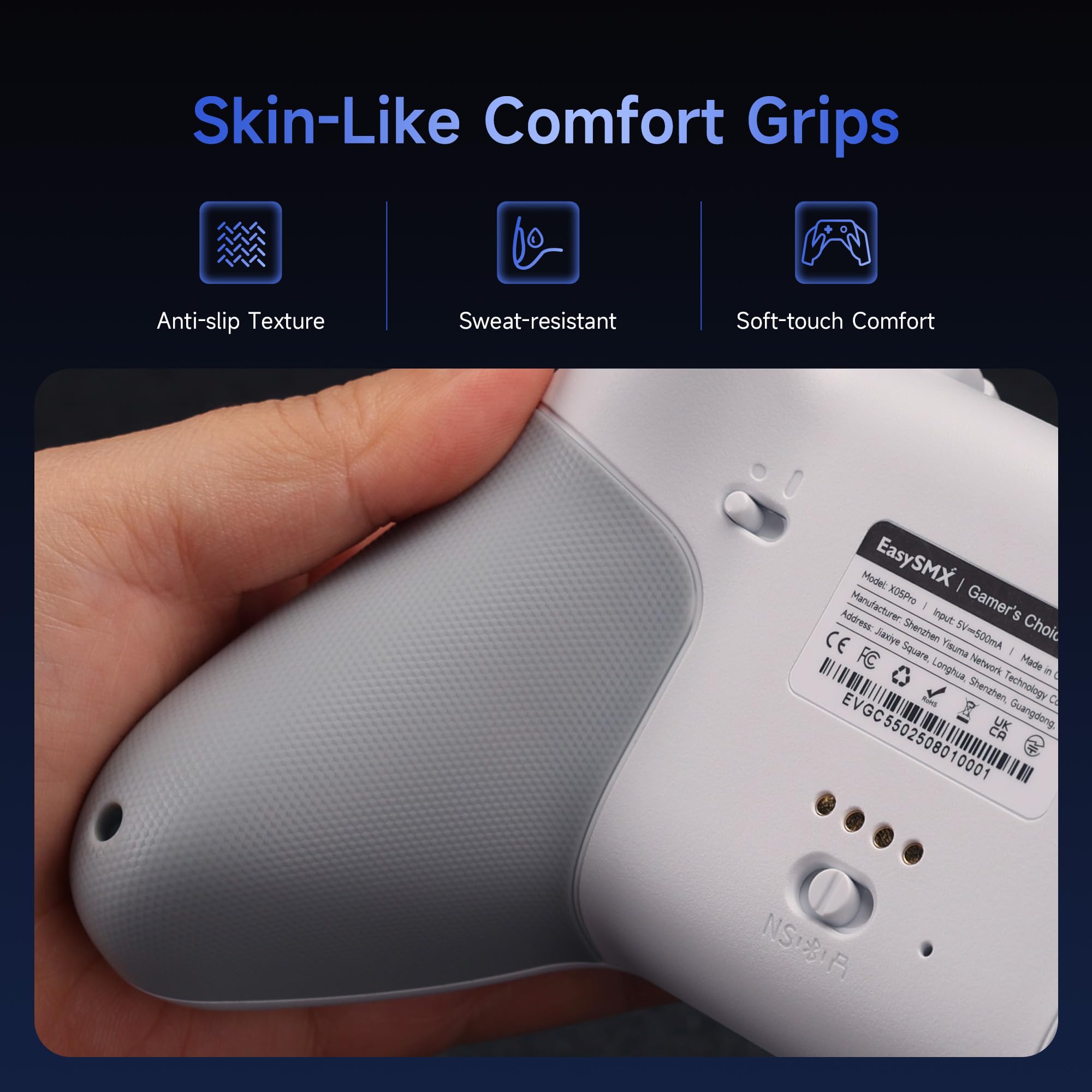 EasySMX X05Pro Bezprzewodowy kontroler PC z cichymi przyciskami dokującymi, 2 VIT, D-Pad 8 Dir, programowalny, joysticki Hall, akumulator 1000 mAh, 1000 Hz. Kompatybilny z PC/Switch/Android/iOS