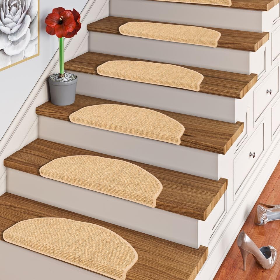 Snapstyle Natur Sisal Stufenmatte Halbrund Einfarbig, Größe/Ausführung/Menge:18x56 cm (halbrund)...