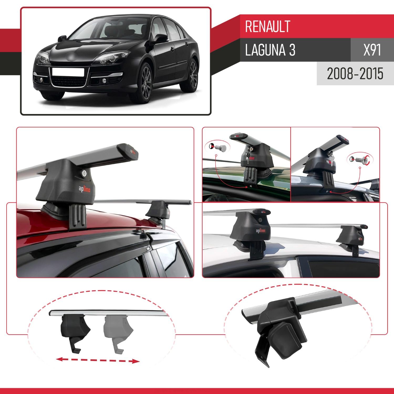 Compatible avec Renault Laguna 3 (X91) 2008-2015 ACE-4 Barres de Toit Railing Porte-Bagages de Voiture Gris Aluminium 2 Barres