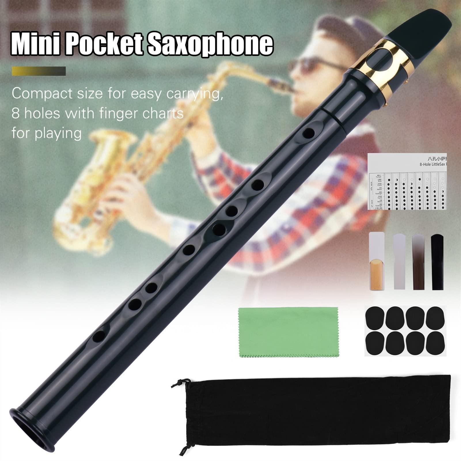 Mini Sassofono da Tasca a 8 Fori Addominali con bocchino Alto GARATURE CLEANDS Tablli da Barrette per la Pulizia Panno per Il Trasporto Sassofono Professionale (Color : Dark Green)