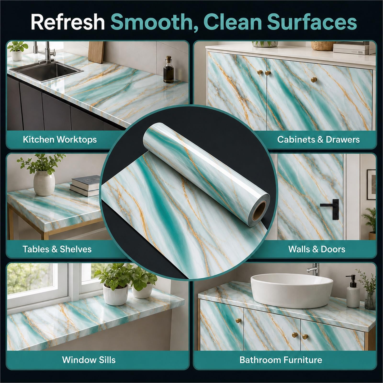 Adhesivos De MáRmol para Encimeras De Cocina,Papel Forrar Muebles Adhesivo Marmol,Flexible Y Recortable,Antiincrustante,para Mesas,Encimeras,Muebles Y Superficies Lisas