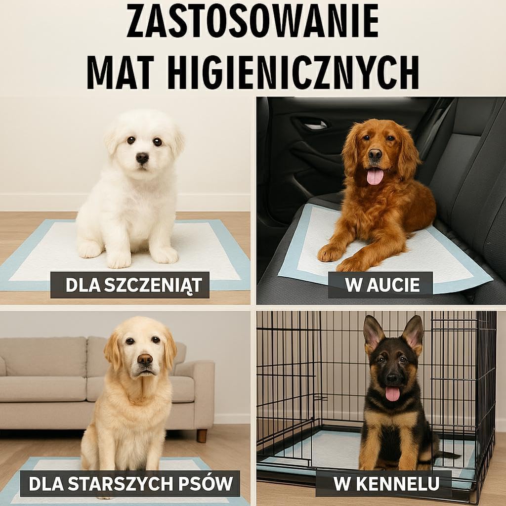 Happet Maty Higieniczne dla Psów 60 × 45 cm | 30 szt. | Superchłonne Podkłady Treningowe dla Szczeniąt, Psów Starszych i Chorych | Szybkoschnące, Wodoodporne | Nauka Czystości i Ochrona Podłóg