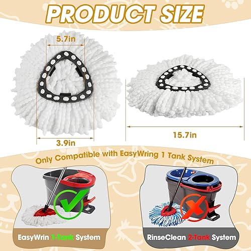 Miniatura 2 de Paquete de 20 cabezales de repuesto para trapeador giratorio, repuestos de microfibra para sistema EasyWrin de 1 tanque, cabezal de trapeador de
