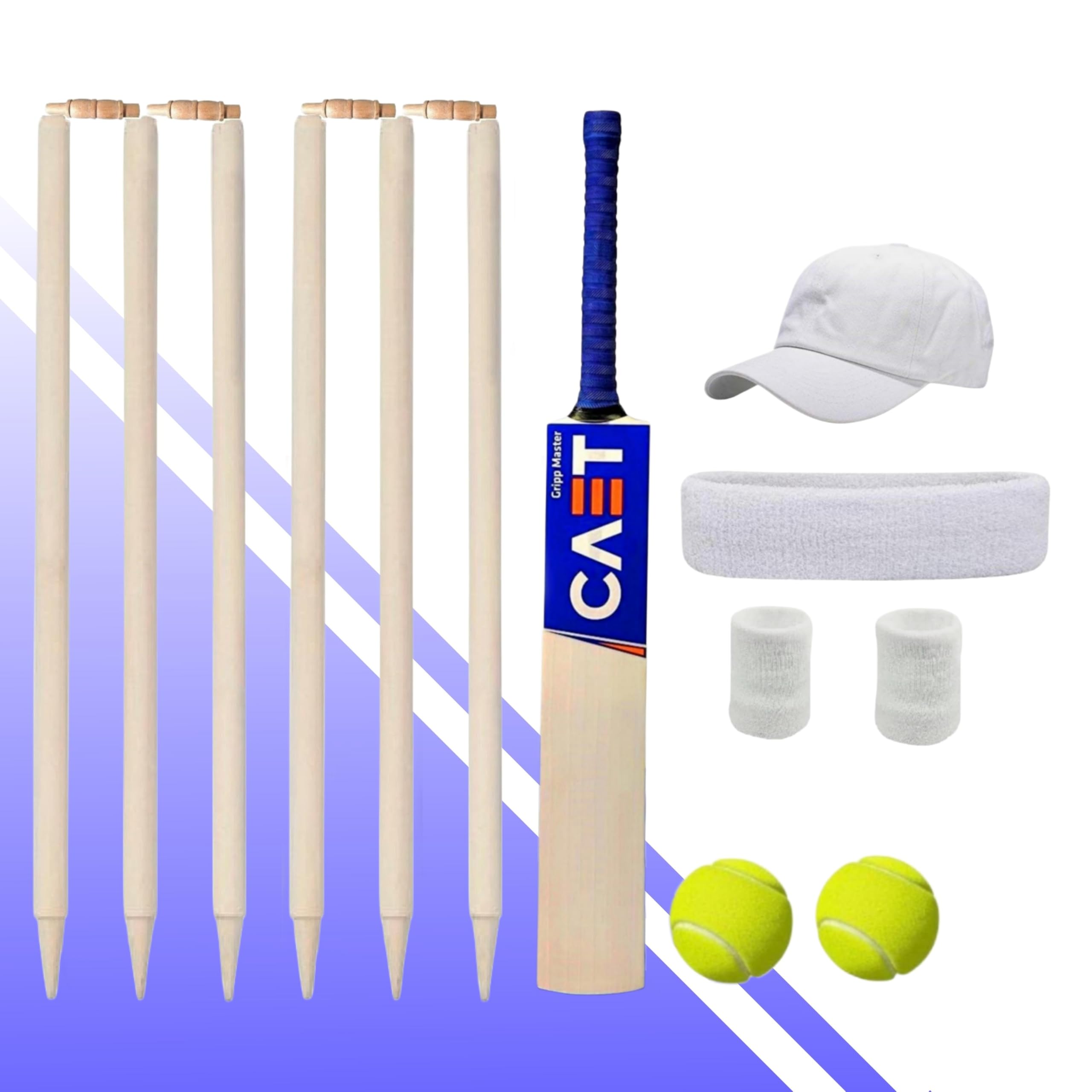 Popular Willow Cricket Set l Cricket Bat (5 no) with 6 Stumps Wicket Set with 4 Bails 1 Cap 1 Head Band 2 Hand Band and 2 Ball l Heavy Duty Wooden Power Series for Ages 9-12 and Above.D4-image-34