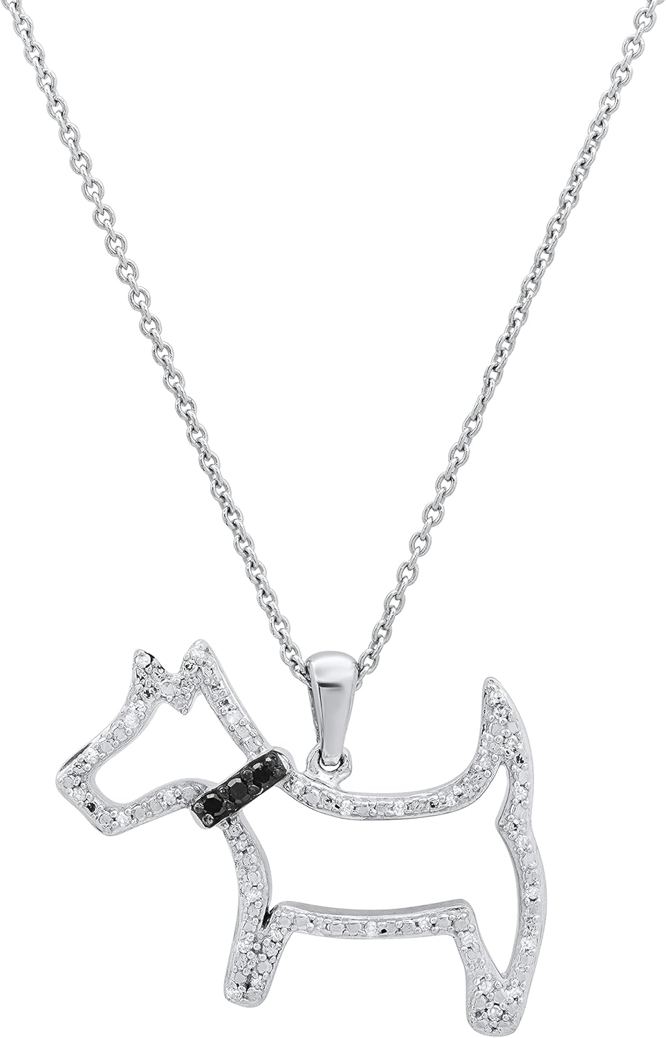 Dazzlingrock Collection Diamond Accents Scottie Pet Dog Animal Pendant with Inset Black Diamond Collar Charm Necklace for Her, in 925 Sterling Silver