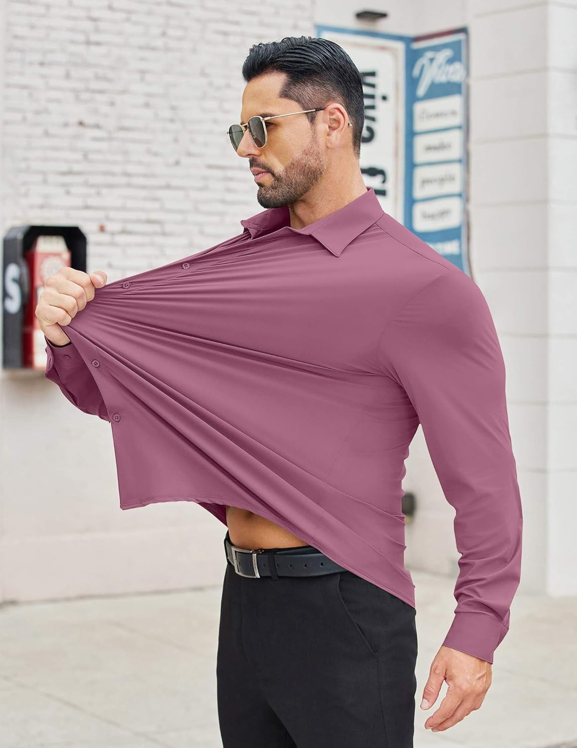 COOFANDY Mens Stretch Dress Shirts Muscle Fit Wrinkle Free Long Sleeve Button Down Shirt Business Casual Shirts