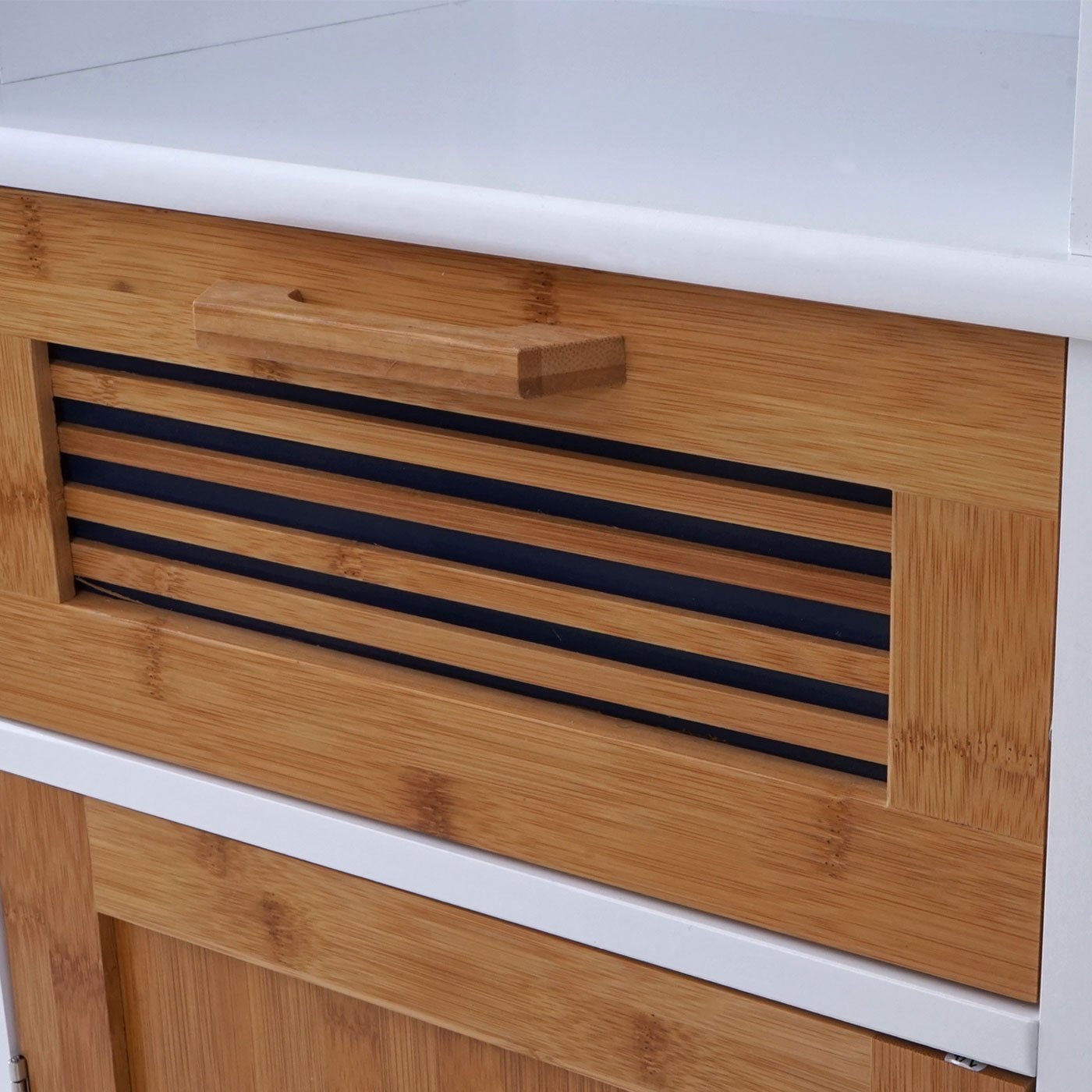 Mendler Hochschrank HWC-A85, Badschrank Badregal Bambus, MVG-Zertifiziert 180x40x31cm weiß