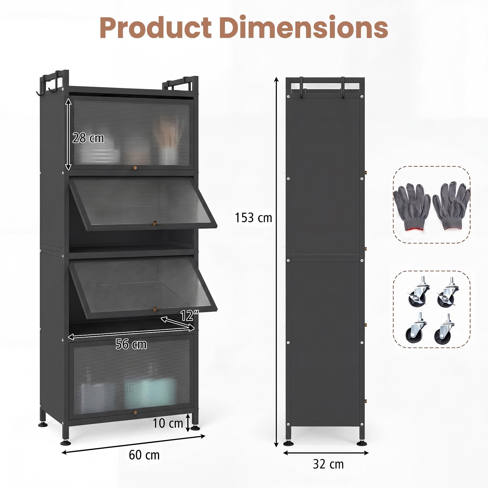 SOARS Mobile Cucina Dispensa a 5 Livelli, 60 X 32 X 153 CM (Nero)