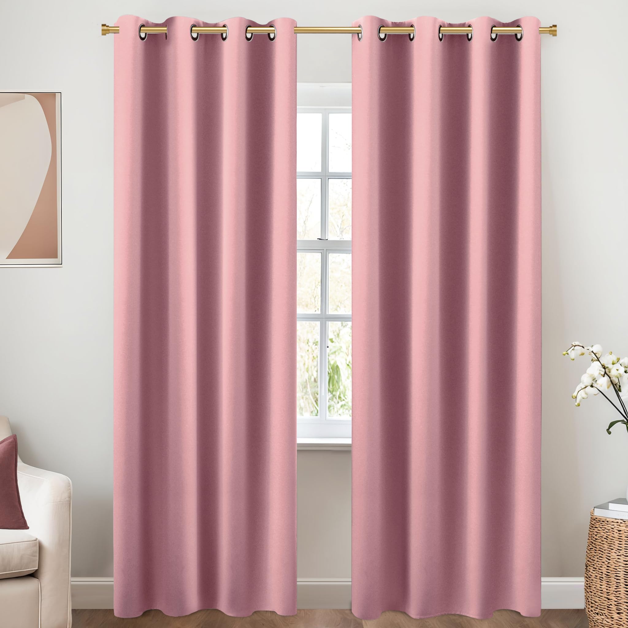 KOUFALL Mauve Curtains 96 Inches Long for Living Room 2 Panels Set,Boho Blackout Dusty Rose Window Treatments Privacy Curtain for Bedroom โ image 1