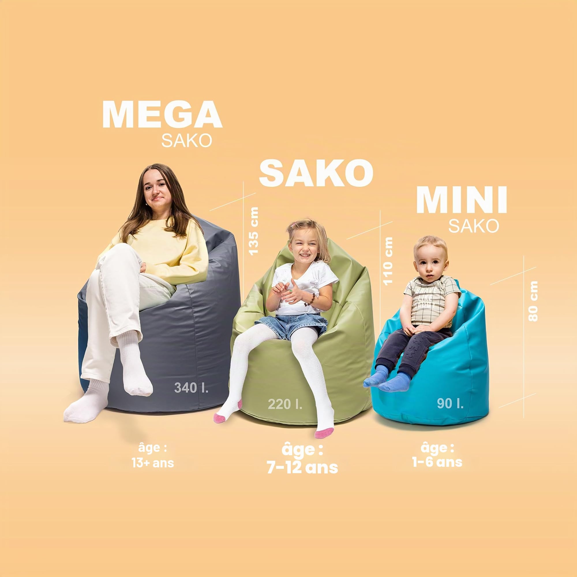 Ecopuf Pouf en Similicuir avec Rembourrage en Billes de polystyrène expansé, canapé résistant aux intempéries, Fauteuil Enfant XXL, Chaise Adulte, Tabouret, Pouf, Taille S - 80 x 50 cm