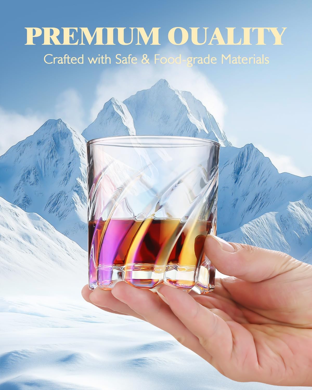 Spinning Whiskey Glasses Set of 4, 10 Oz Old Fashioned Glasses in Gift Box, Iridescent Bourbon Glasses, for Scotch Cocktail Rum Cognac Vodka Liquor, Unique Gifts for Men (4pcs-whisky glasses) - Image 4