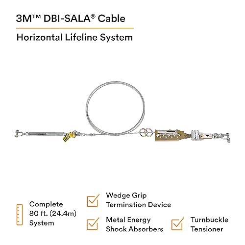 Miniatura 2 de 3M DBI-SALA Sayfline 7602080 Sayfline Sistema de línea de vida horizontal, cable de 80 pies con terminación Wedgegrip, tensor de tensor, absorbente