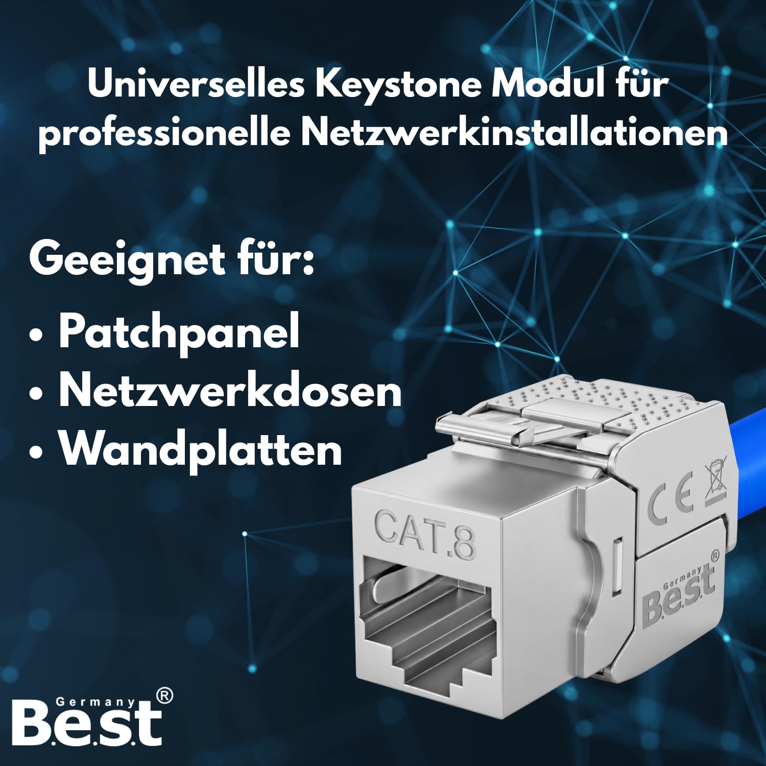 Lot de 12 modules réseau Keystone CAT 8 RJ45 - Prise Keystone haute vitesse - Montage sans outil - 40 Gbit/s - Blindé STP - Contacts plaqués or - Compatible avec AWG 22-26 et panneaux de brassage