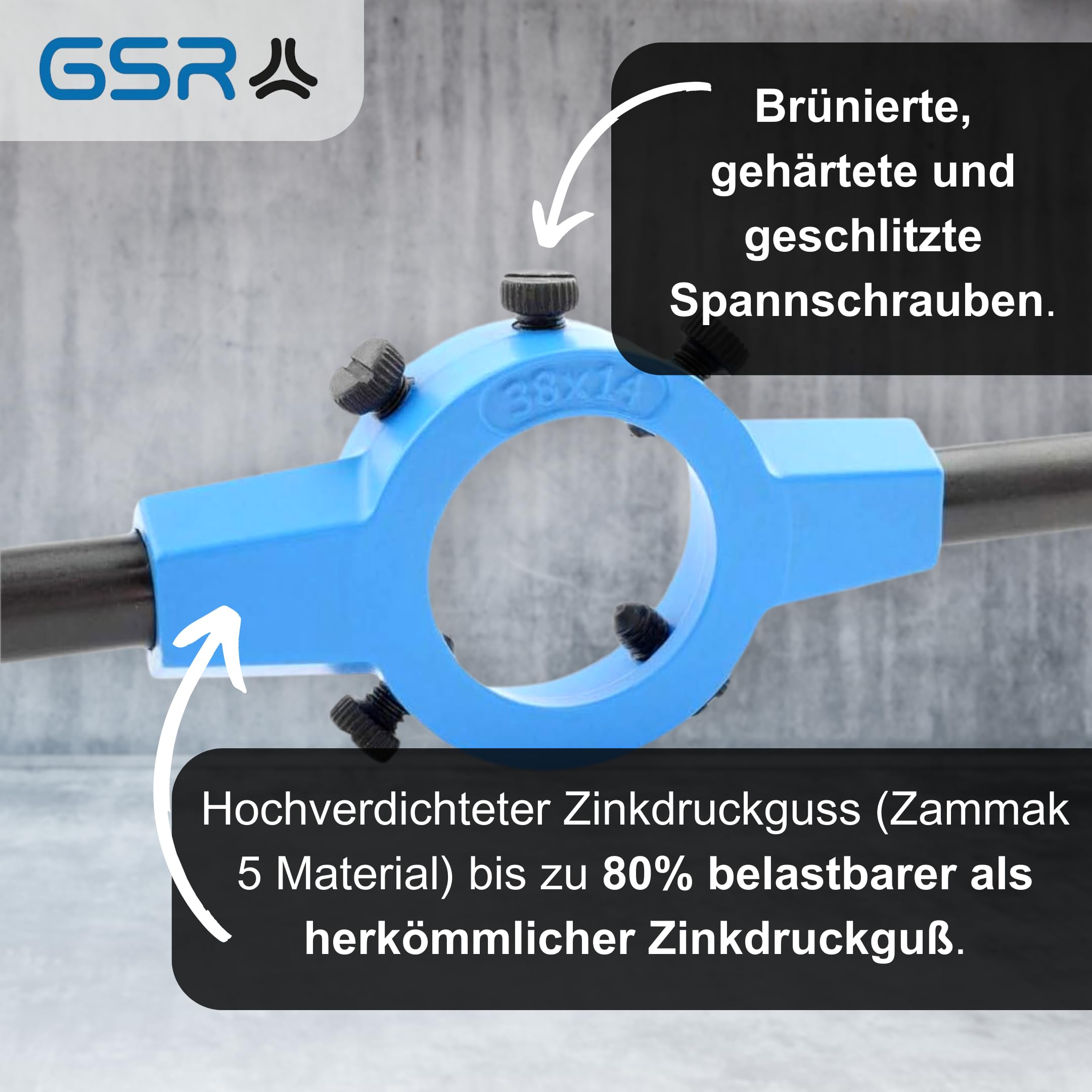 GSR Silver - Supporto per filiera DIN EN 22568 (DIN 223), zigrinatura, aumento delle prestazioni, in zinco pressofuso (65 x 25)