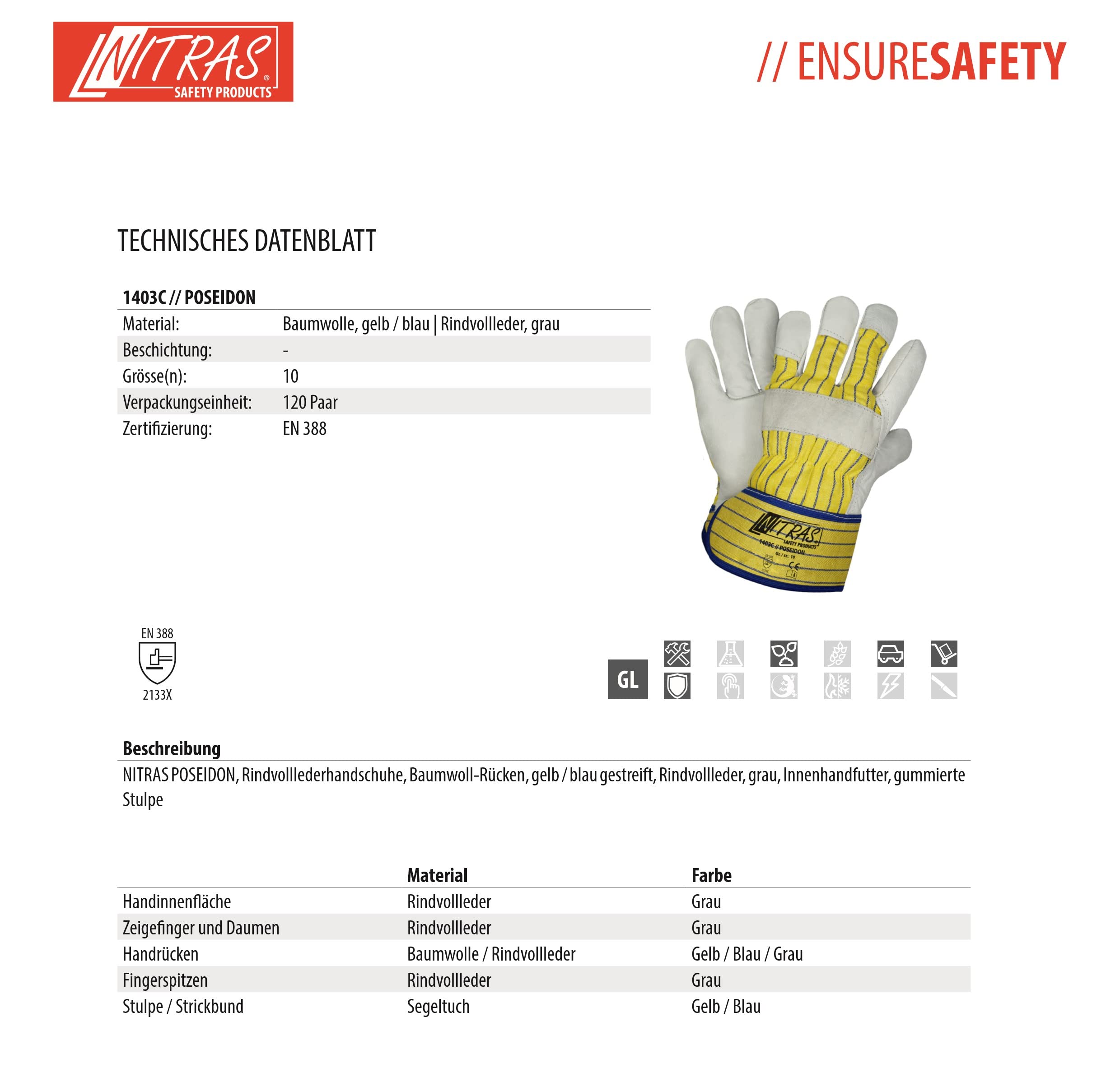 Nitras 1403C // Gants en cuir de vachette POSEIDON
