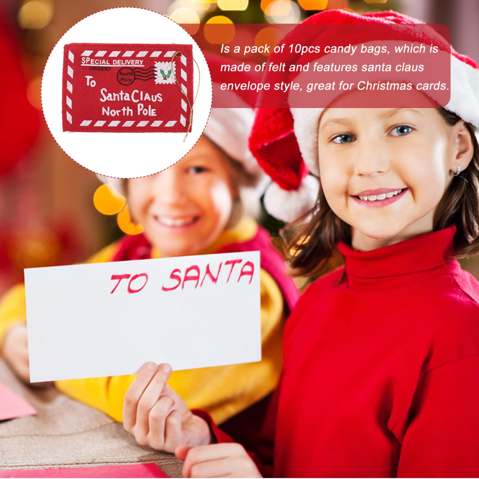 TOPBATHY 10 Pezzi Decorazioni Natalizie in Feltro Rosso a Cordino per Ornamenti di Natale da Appendere per Festa Natalizia