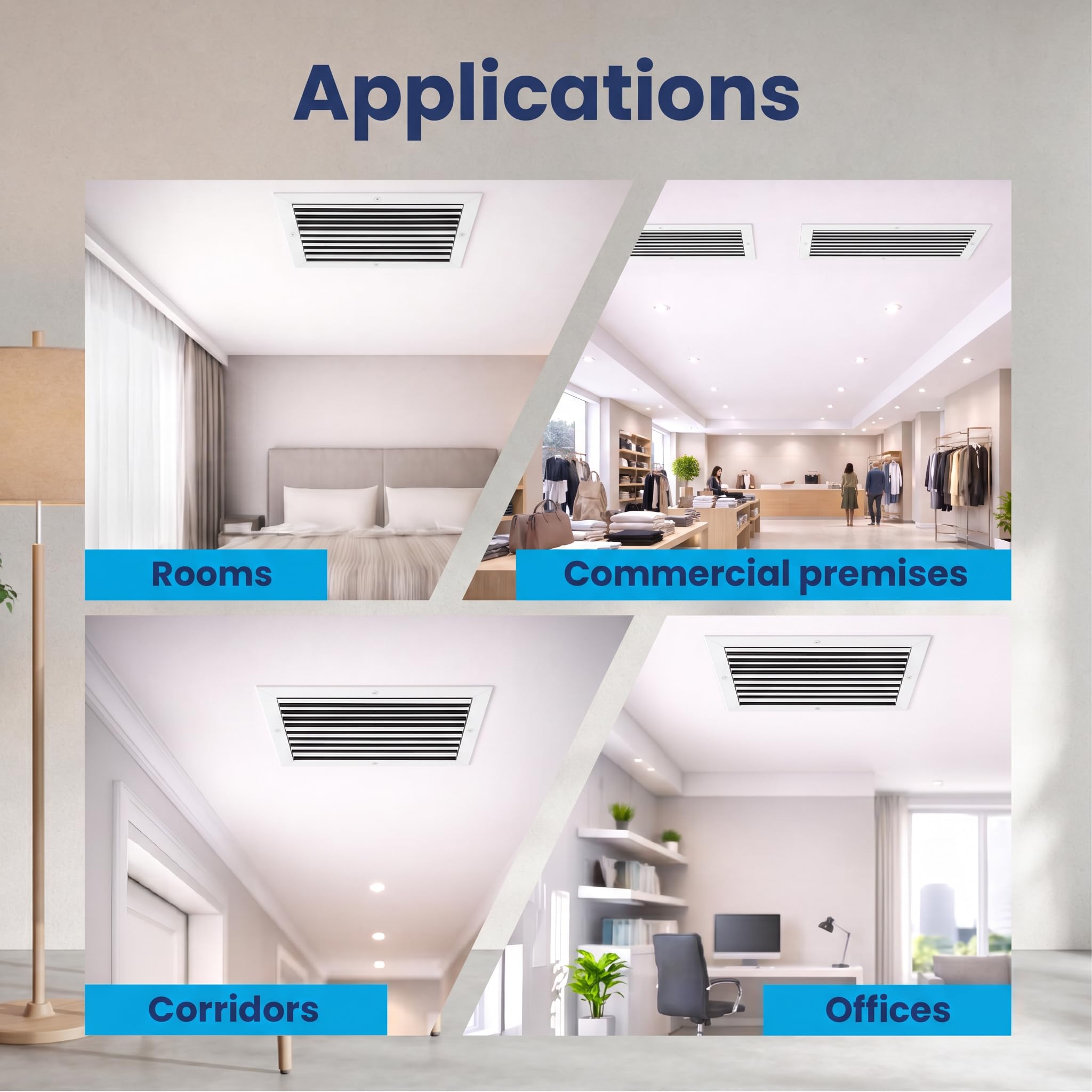 Copertura di ventilazione a 1 via in alluminio: diffusore di alimentazione dell'aria a lama curva regolabile - 35,6 x 35,6 cm - Guarnizione in plastica per una vestibilità aderente, flusso d'aria