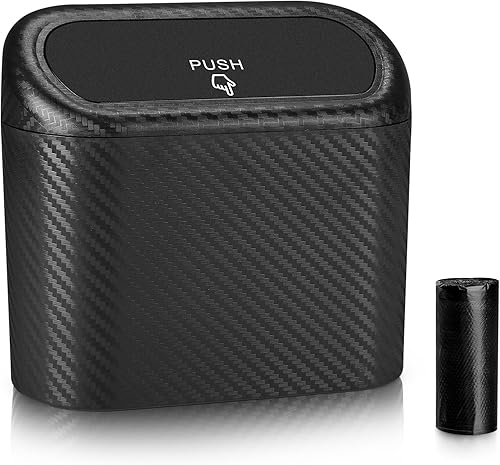 Accmor Basurero para automóvil con tapa, mini cubo de basura portátil para automóvil, organizador de basura con un rollo de bolsa de basura,