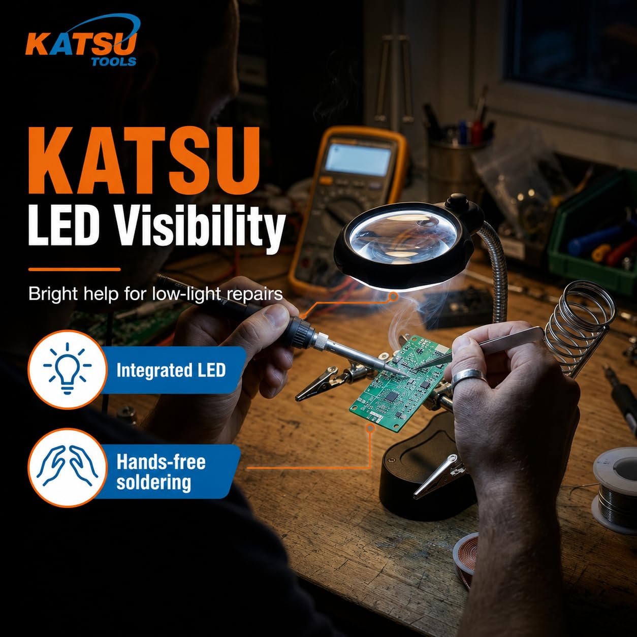 KATSU Lente d'Ingrandimento per Saldatura con Lampada a LED Terza Mano con Lente d'Ingrandimento, Che Aiuta Le Mani con Clip Lente d'Ingrandimento 3.5X 12X Dispositivi di Tenuta per Saldatura con Clip a Coccodrillo per Lavori di Riparazione di Assemblaggi