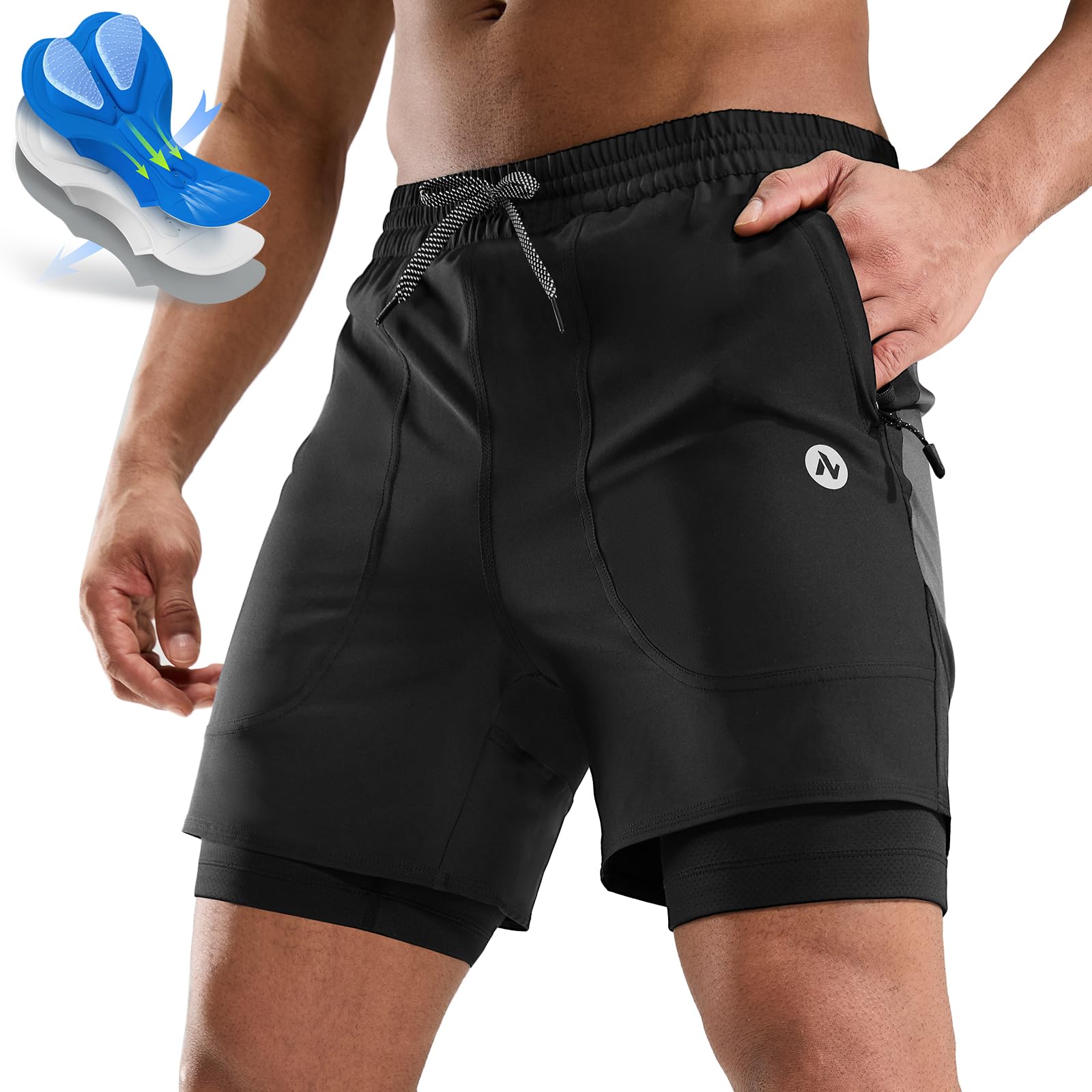 Nepest Mountainbike Hose Herren Kurz 2-in-1 MTB Hose 4D Polster, Locker | Radlerhose Herren, MTB Shorts Gepolstert 4D, Relaxed Fit, Atmungsaktiv, Taschen, Schnelltrocknend, MTB Shorts, Rennrad