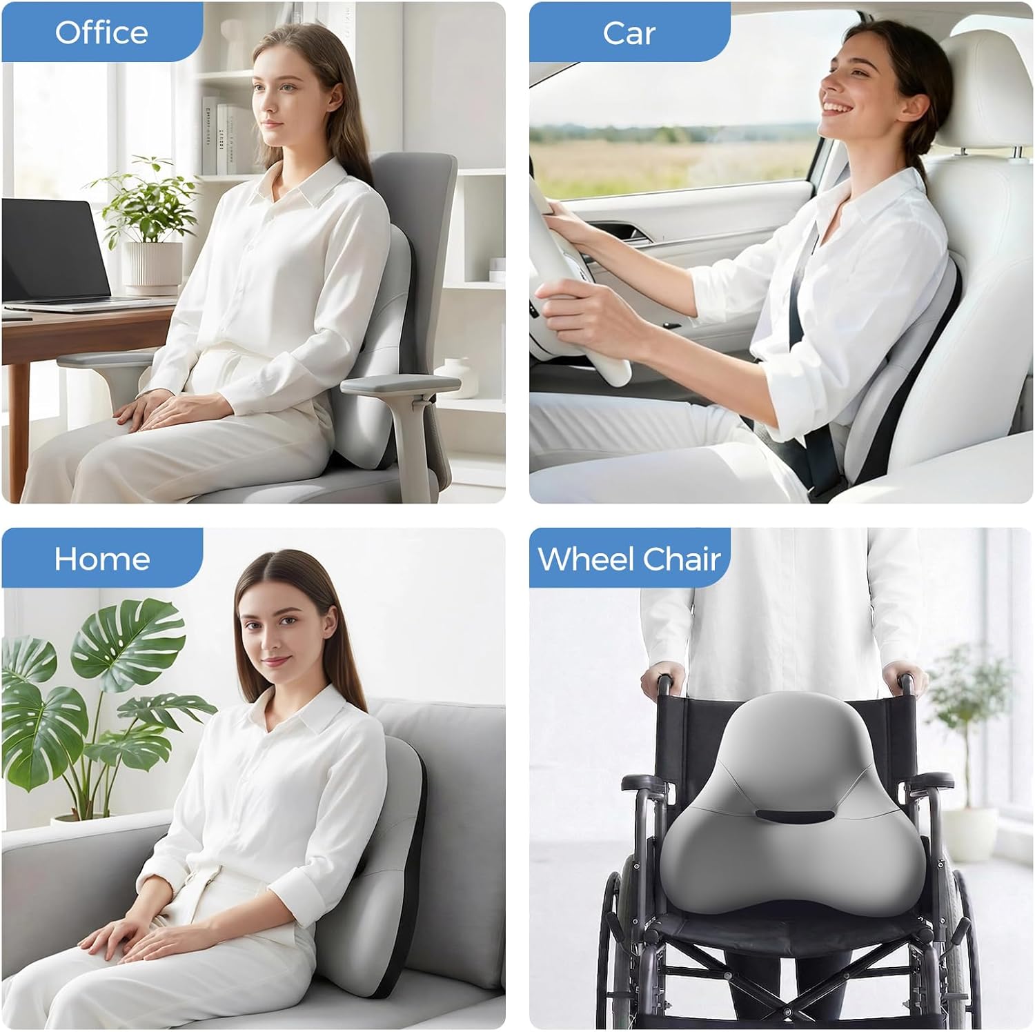 BEBAS Ergonomic Lumbar Support Pillow for Car, Memory Foam Back Support for Driving, Lower Back Pillow for Pain Relief, Comfort Back Cushion for Office Chairs, Car Seat, Wheelchair -Gray