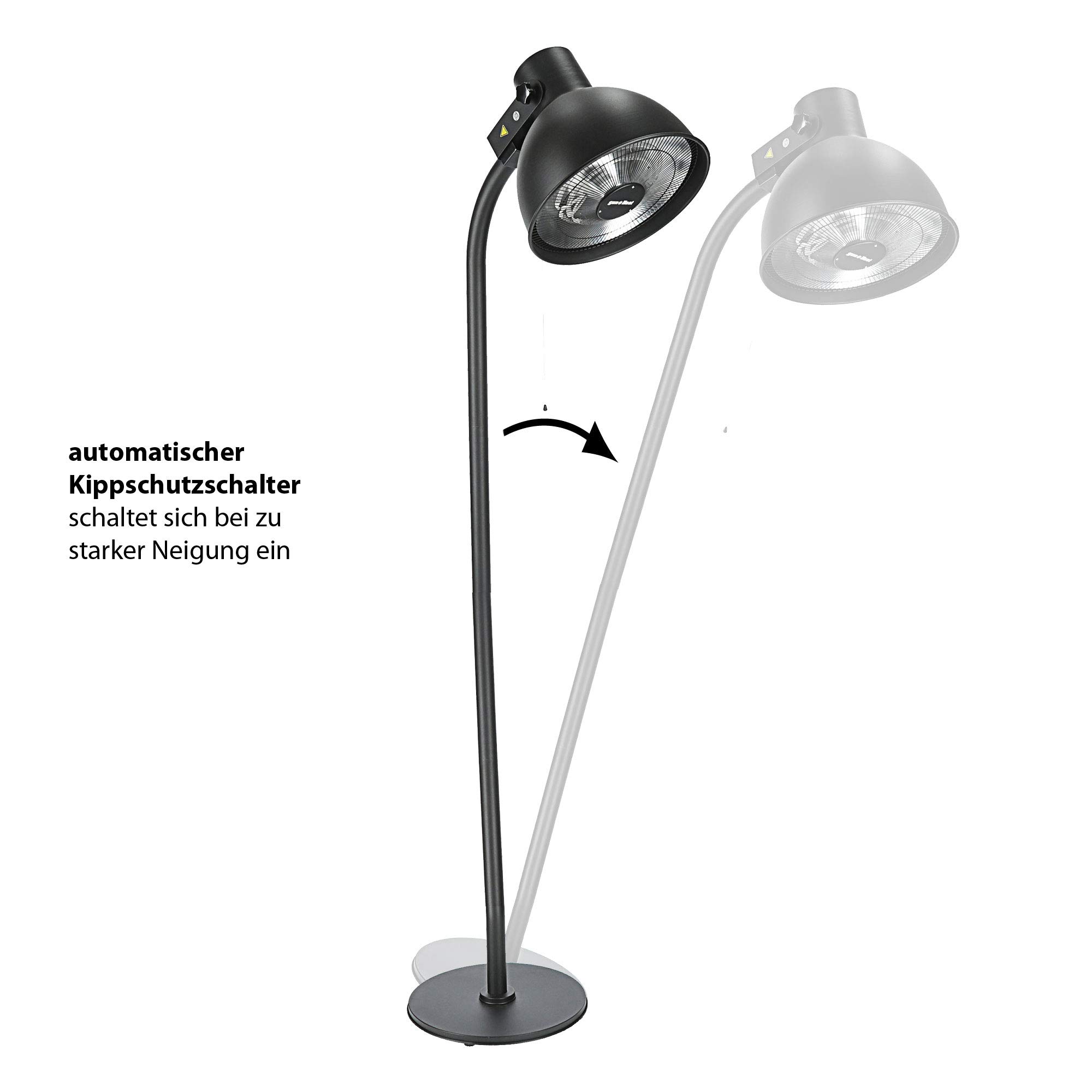 Stufa elettrica per terrazze, da appoggiare o appendere, 1500 - 2000 Watt - Protezione dagli spruzzi d'acqua (design a fungo riscaldante, diametro di 50 cm 3 livelli di riscaldamento)