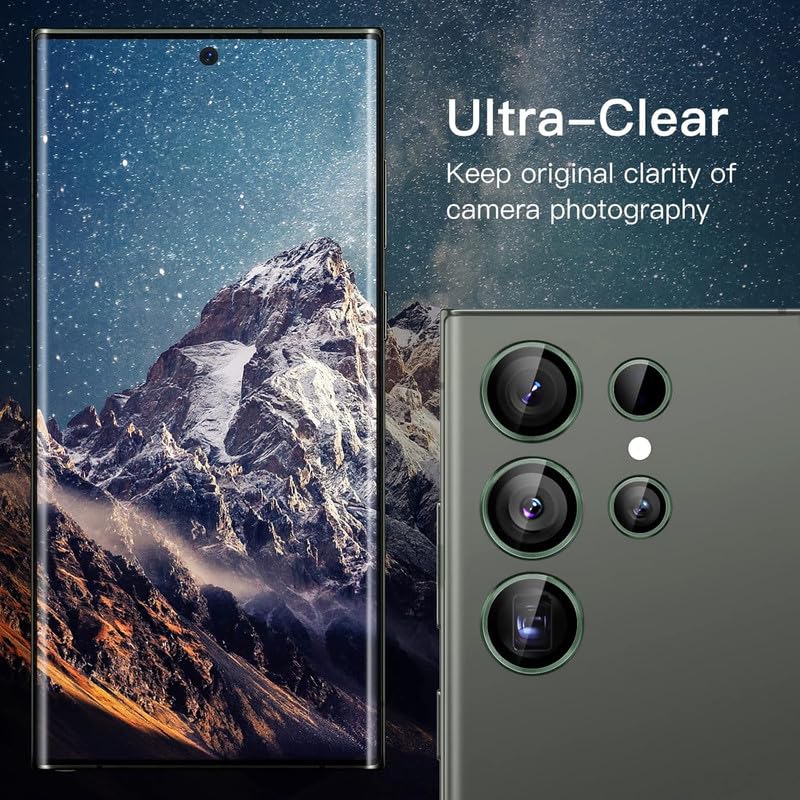 Image of Skinomi Camera Lens Protector Compatible with Samsung Galaxy S24 ultra 5G [Anti-Scratch] Premium Tempered Glass Film Aluminum Alloy Lens Ring Cover- Titanium Green