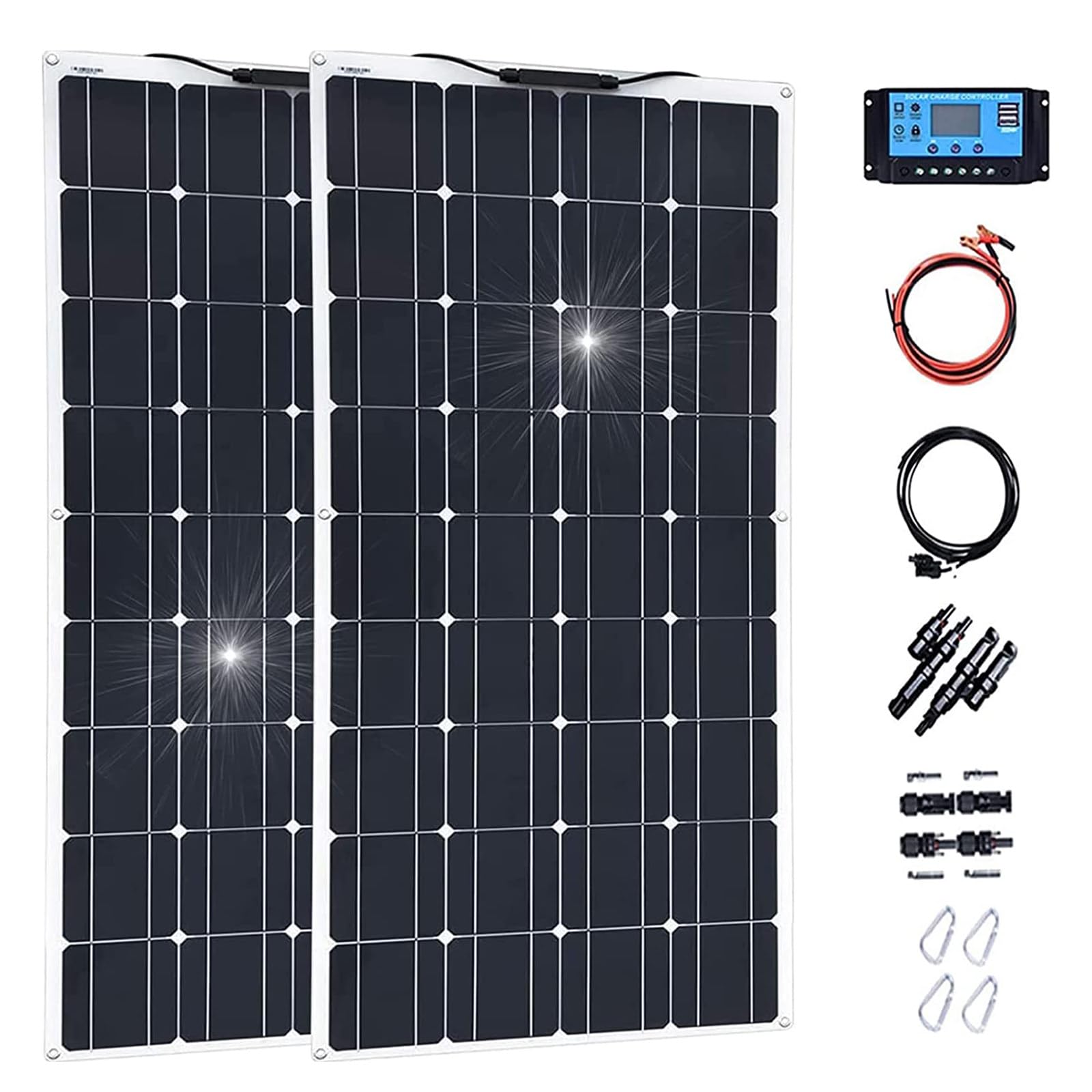 Miizoo 40A Controller 400W 18V Solar Panel Kit, 2Pcs 200W Flexible Monocrystalline Solar Panel With Lightweight Waterproof Solar Charger For Motorhomes, Cars, Boats, Camping And Siste
