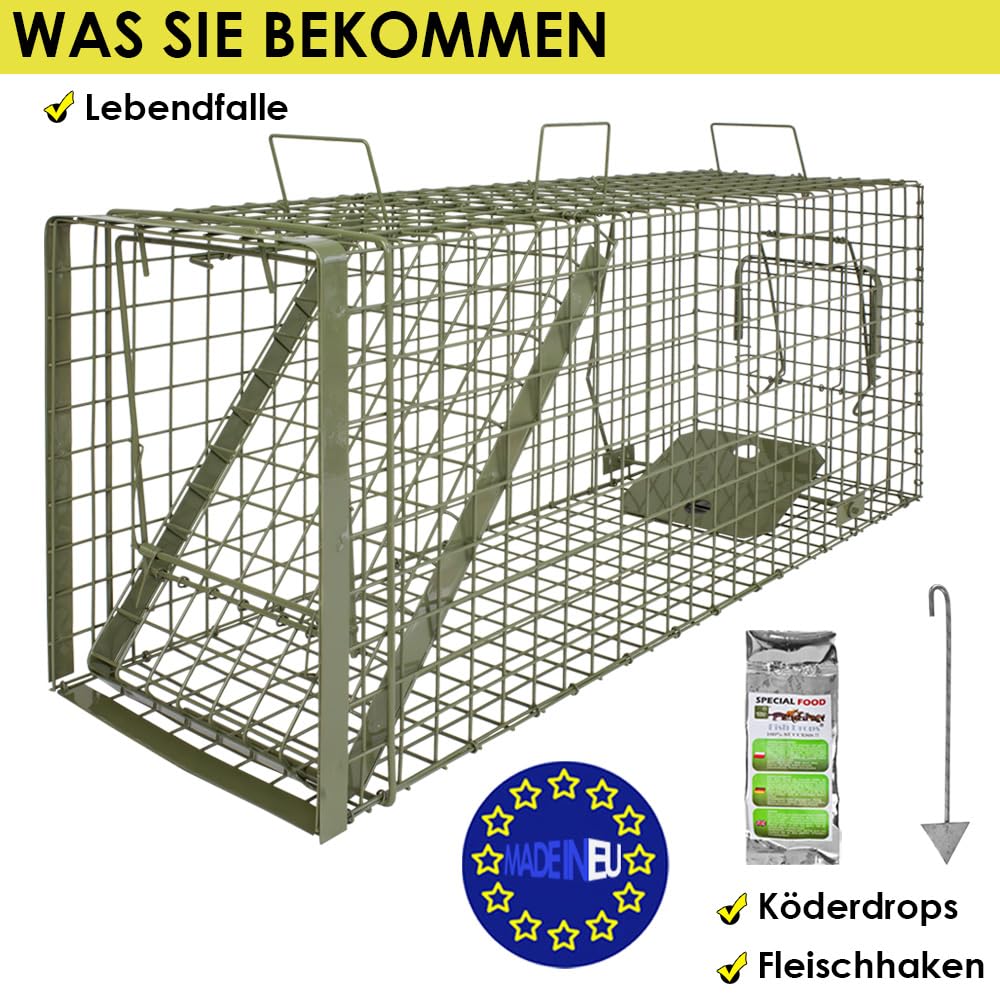 Petigi Lebendfalle Grün Drahtfalle Marder Lebend Wiesel Garten Kaninchen Abwehr Umsiedeln Falle Haus Zubehör Ratte Vertreiben Dachboden Rattenfalle 105 x 34 x 42 cm