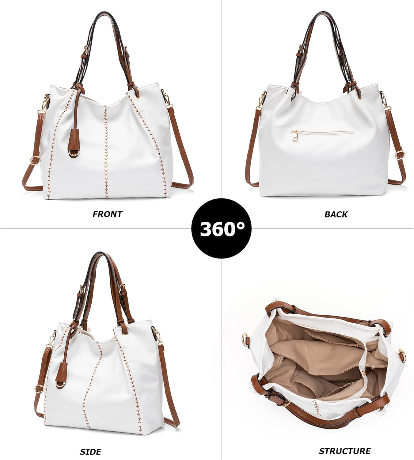 myfriday Vintage Hobo Shoulder Bag for Women Soft Leather Bucket Tote Bag Fashionable Structured Purse with Rivet Detail - Image 5